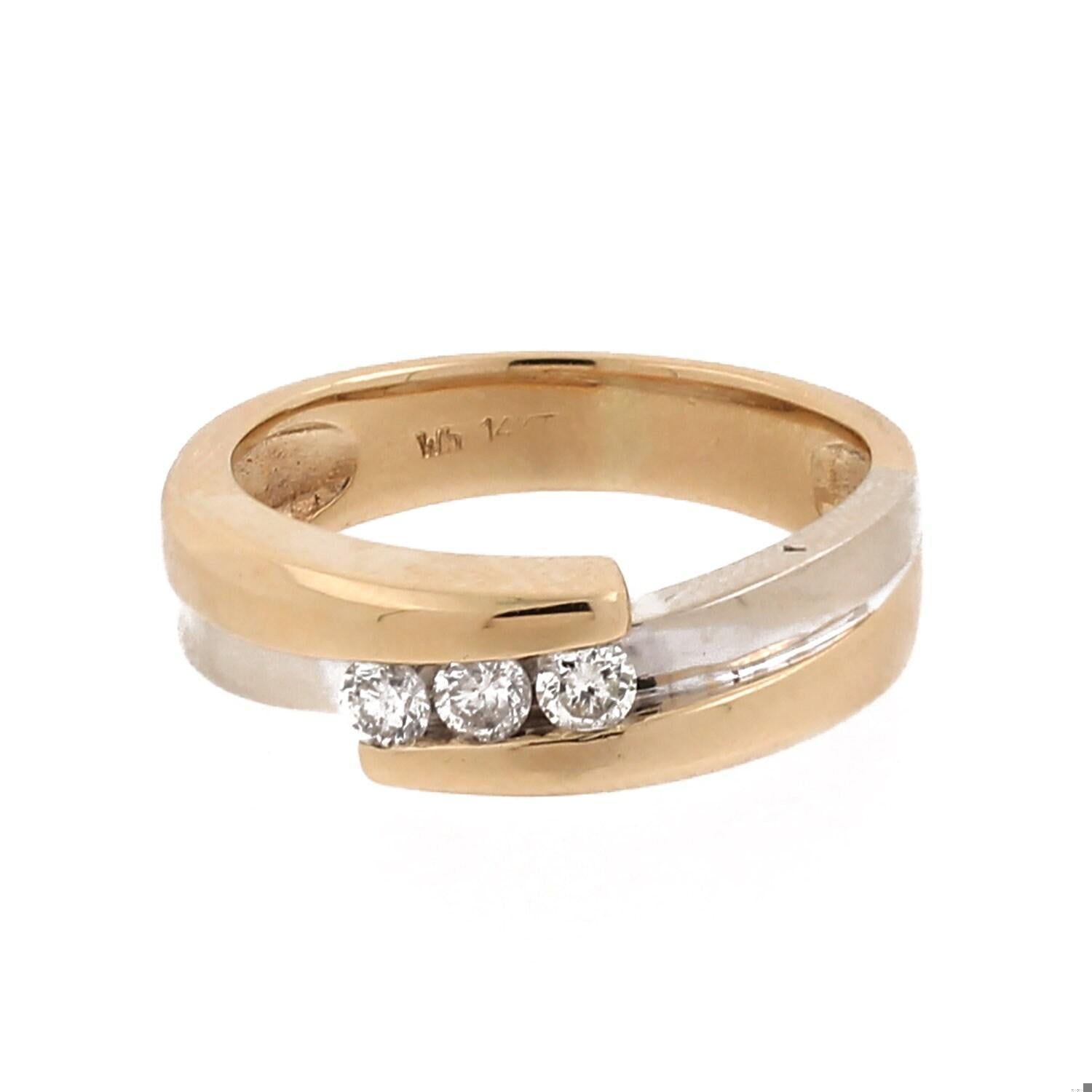 3-Stone Diamond Bypass Band Ring 14K Two-Tone Gold 0.30 CTW SZ 9.5