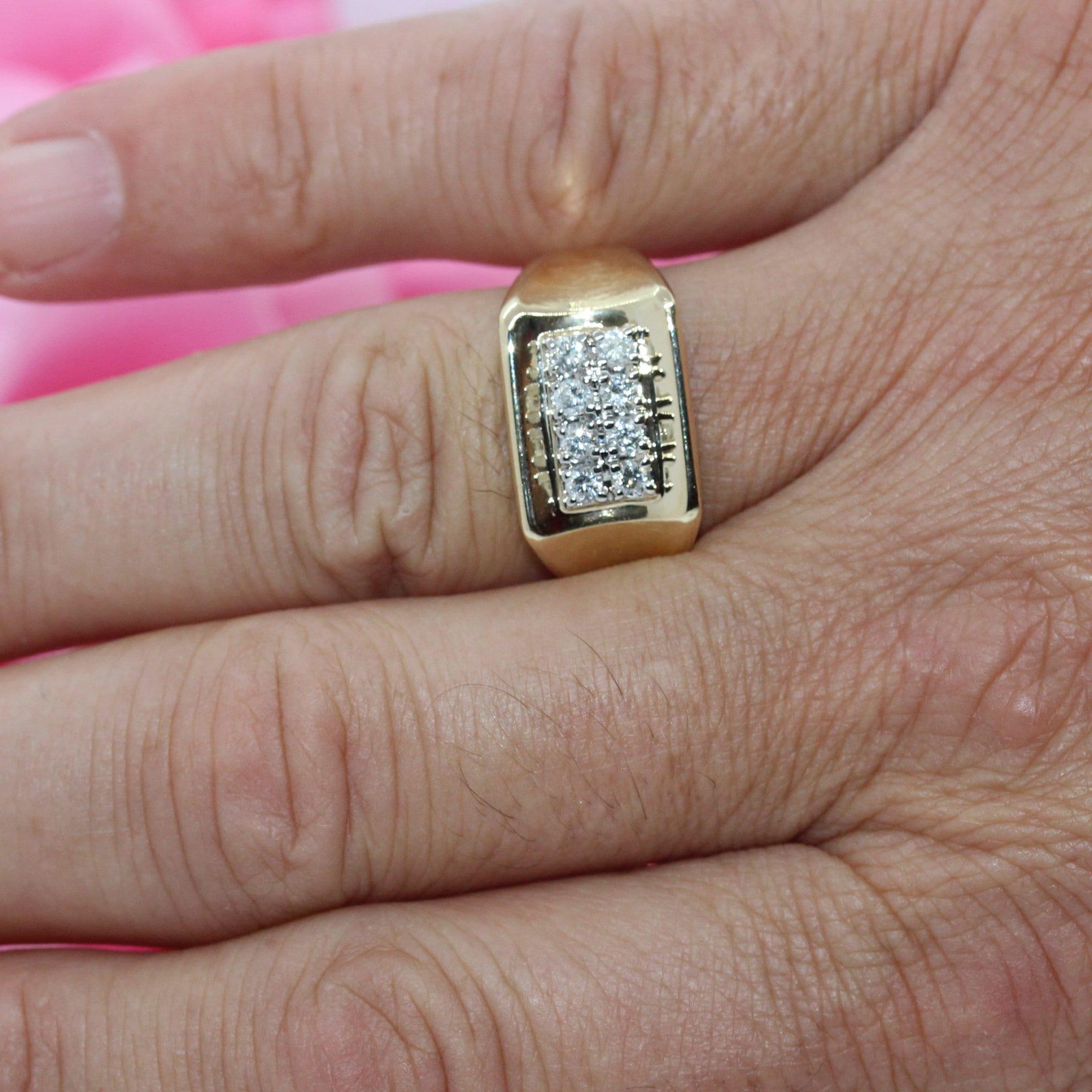 Mens 2-Row Diamond Ring 14K Yellow Gold 0.60 TW Size 10.75 Estate