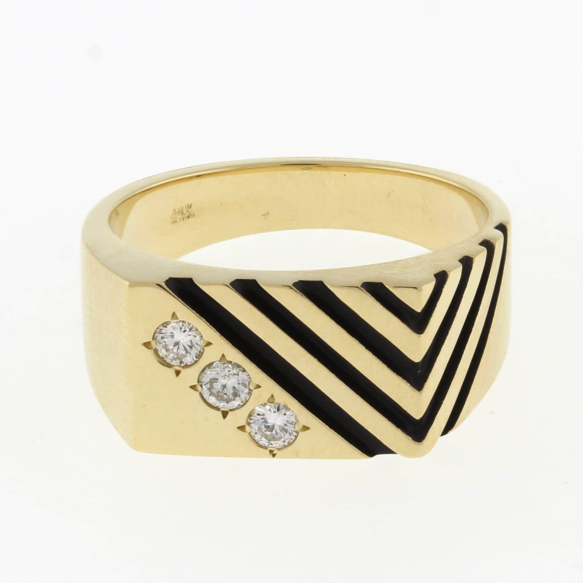 Mens 3-Stone Diamond Ring 14K Yellow Gold 0.30 TW Size 10 Estate