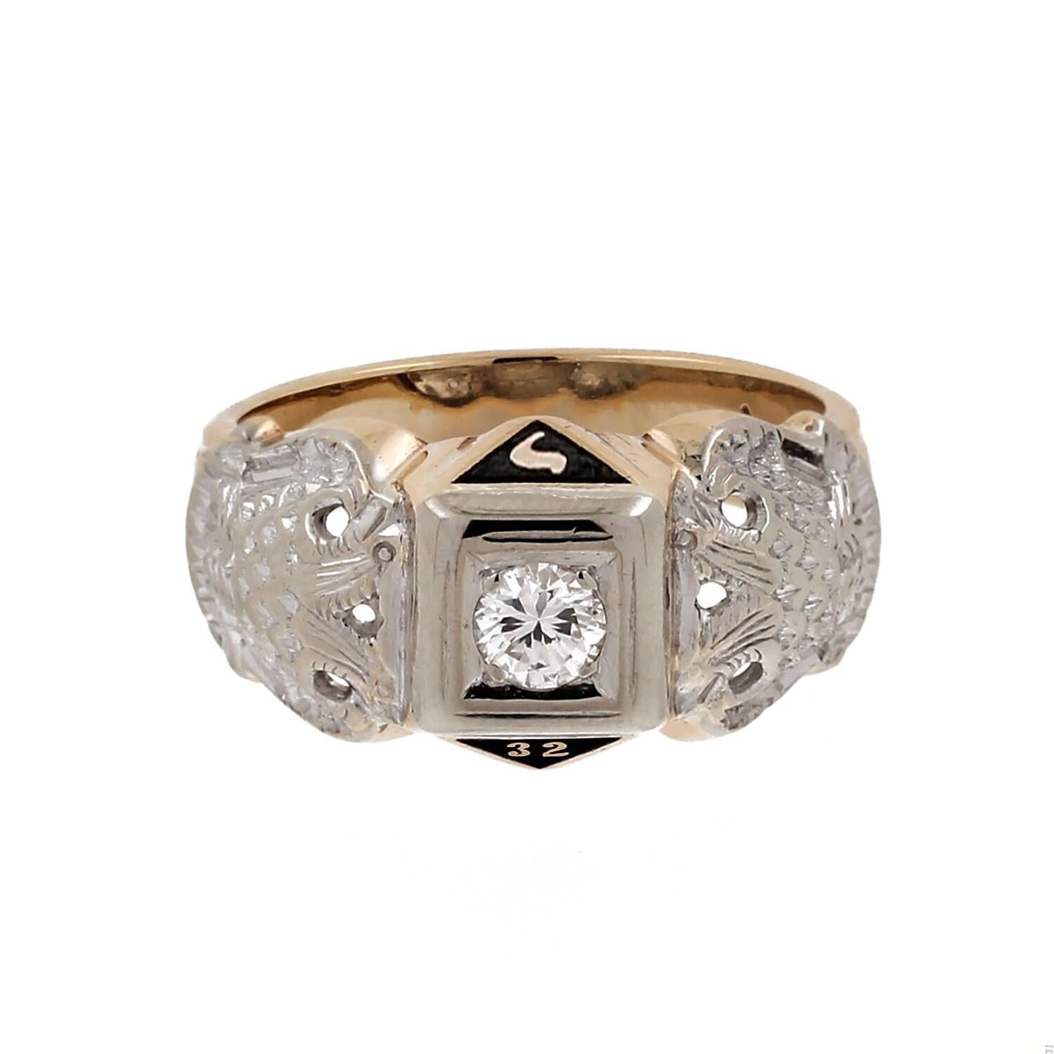 Men's Masonic Level 32 Diamond Ring 10K-14K Two-Tone Gold 0.35 CTW Size 11.5