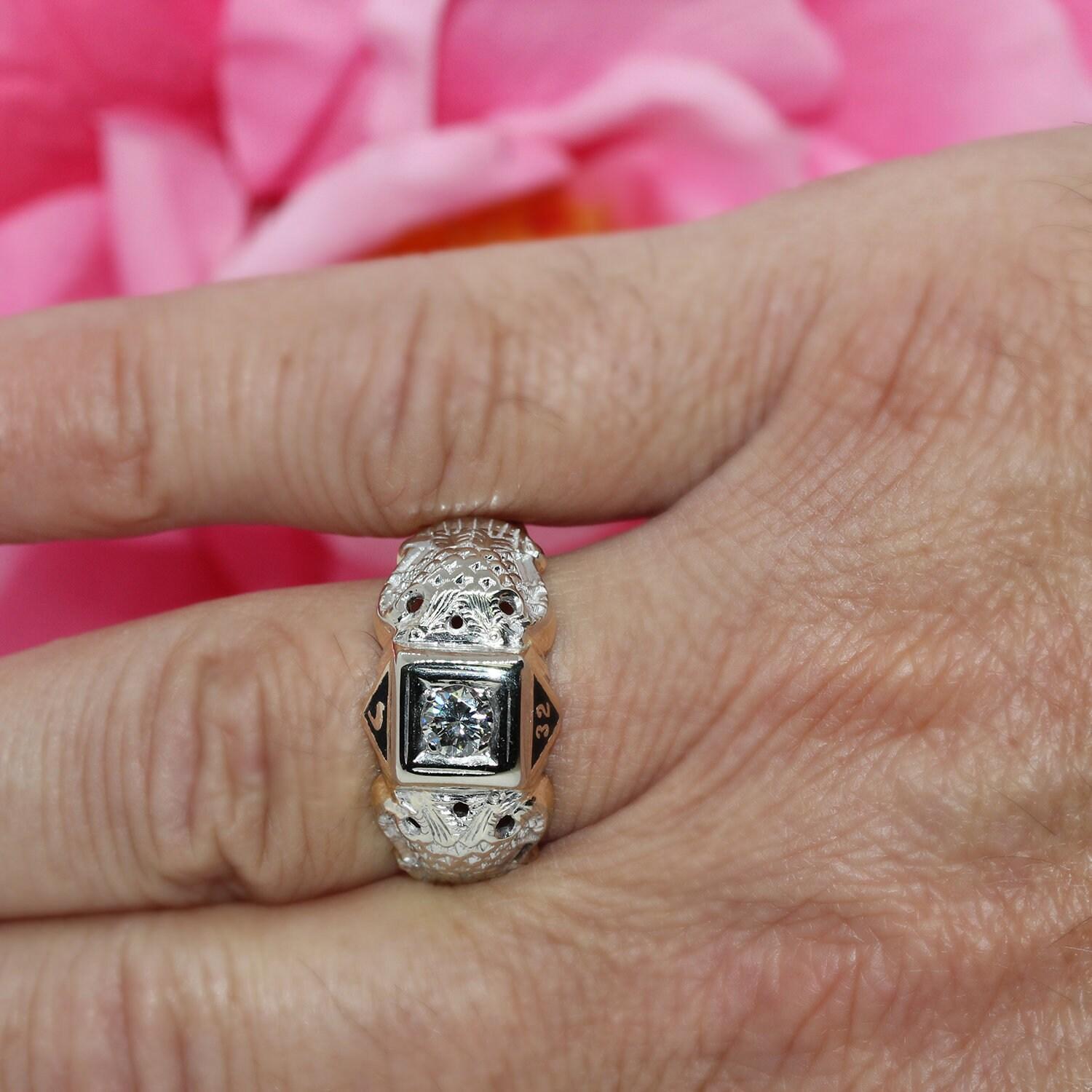 Men's Masonic Level 32 Diamond Ring 10K-14K Two-Tone Gold 0.35 CTW Size 11.5