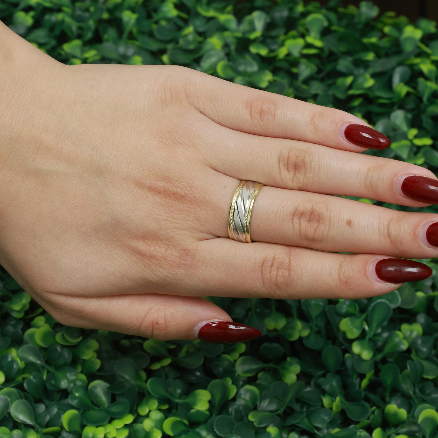 14K Two-Tone Gold Etched Wide Band Ring Wedding Anniversary Size 10 Unisex