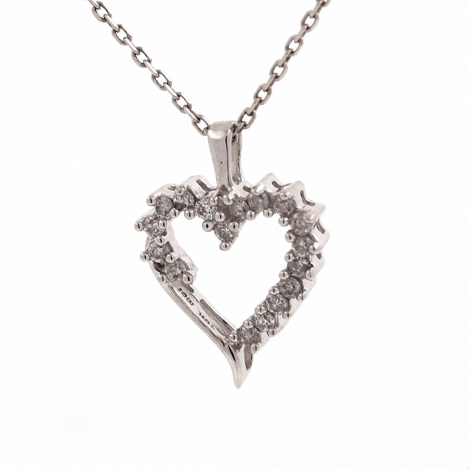 Open Heart Diamond Pendant 10K White Gold 0.30 CTW Estate 0.75"