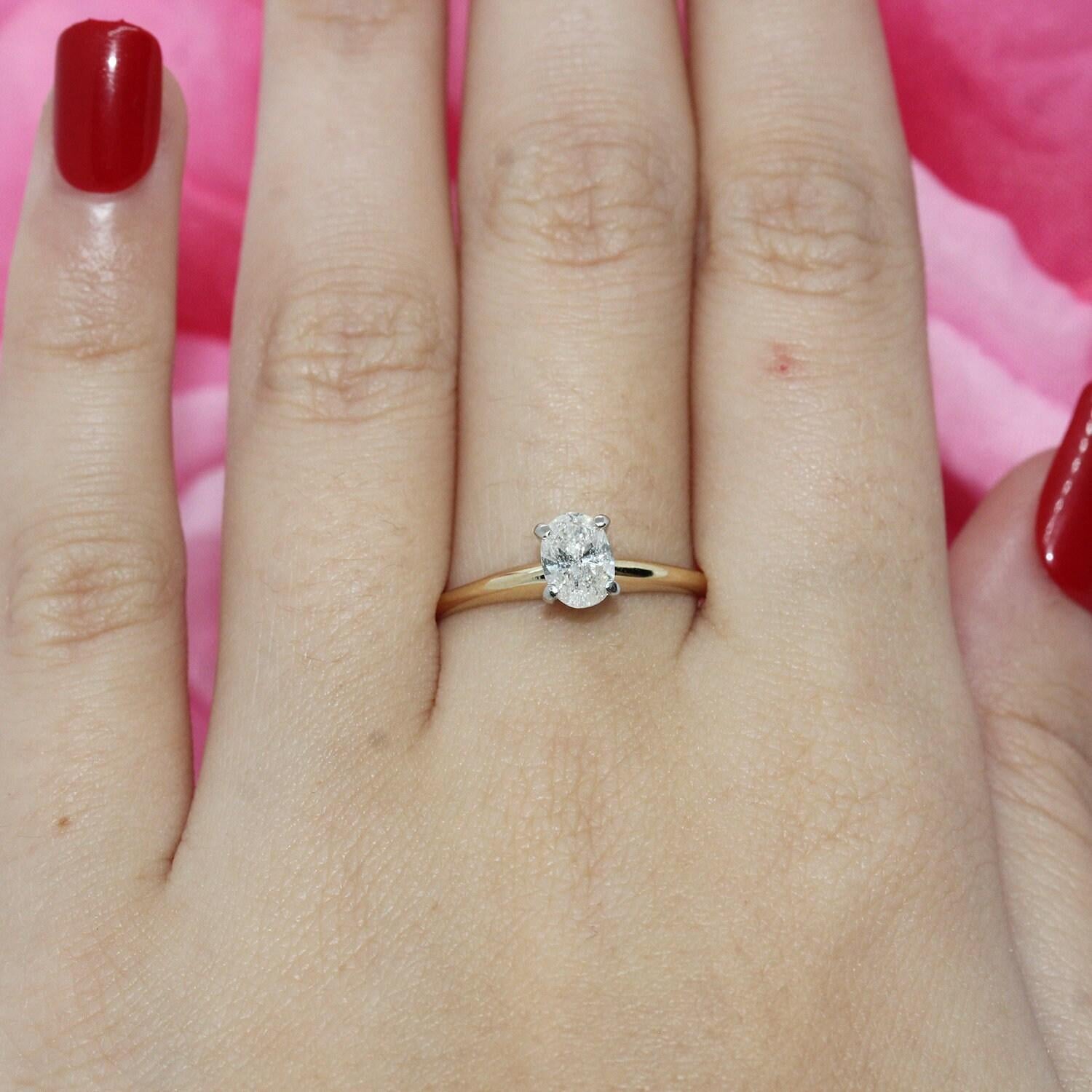 Oval Diamond Solitaire Engagement Ring 0.60 CTW 14K Two-Tone Gold SZ 8.25 Estate