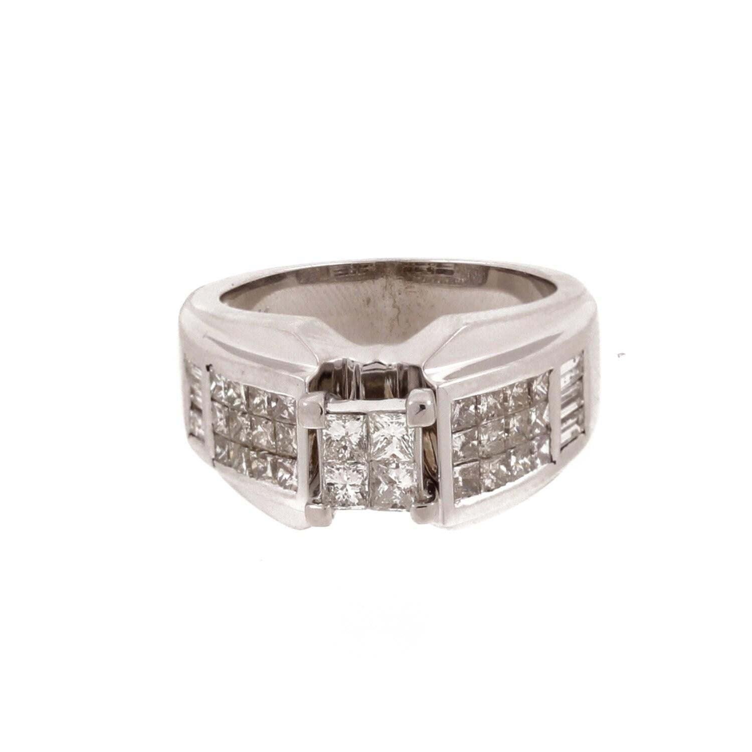 Princess Baguette Cut Diamond Ring 14K White Gold 1.45 CTW SZ 7.25