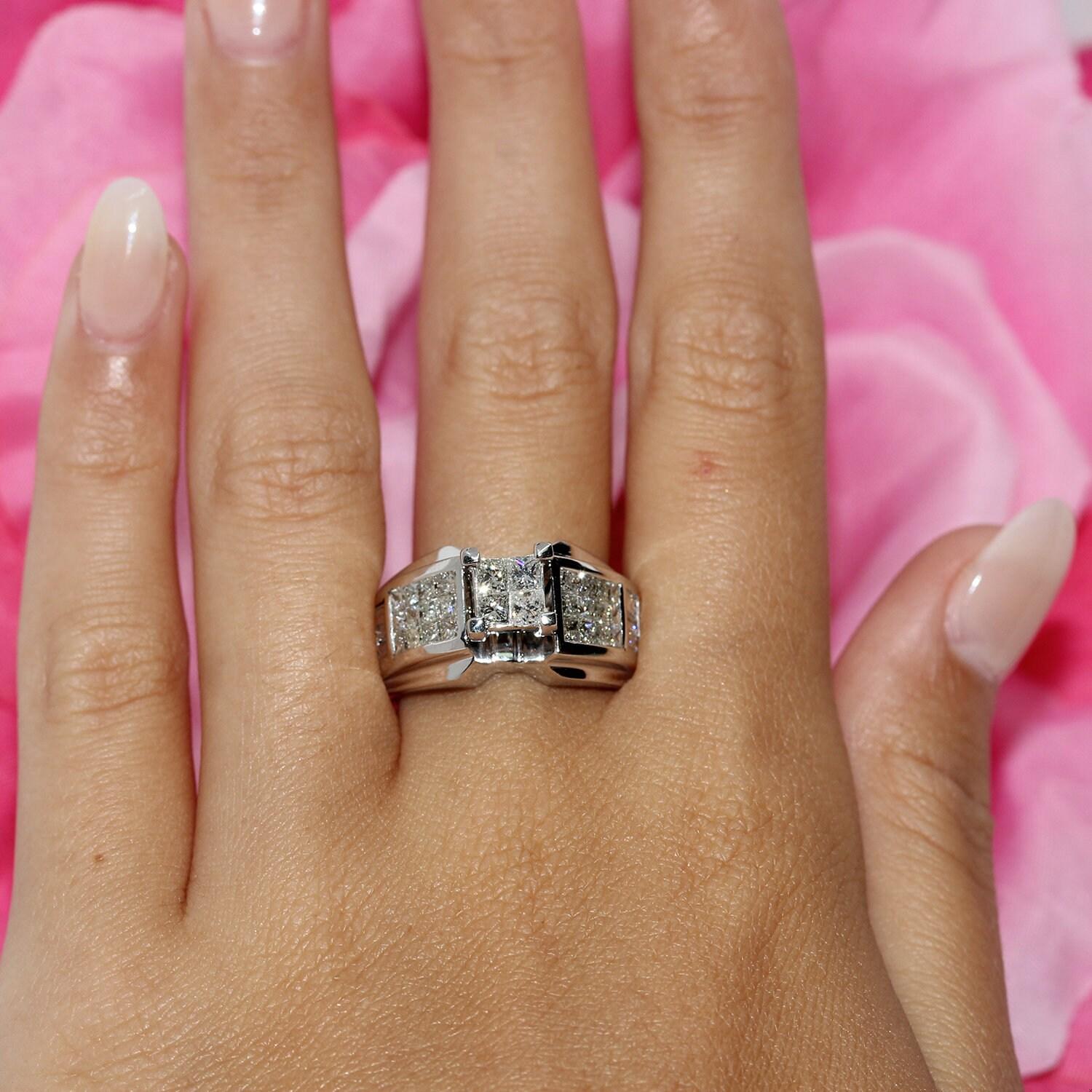 Princess Baguette Cut Diamond Ring 14K White Gold 1.45 CTW SZ 7.25