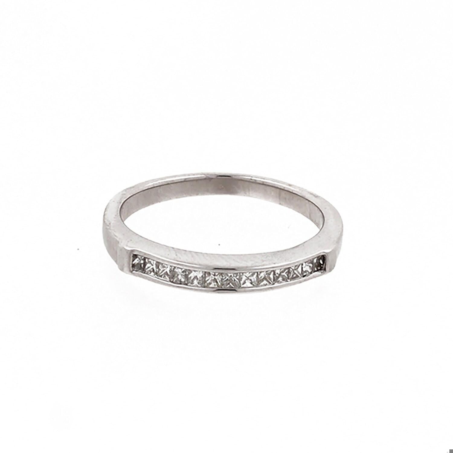 Princess Cut Diamond Half Eternity Band Ring 18K White Gold 0.35 CTW Size 7.25