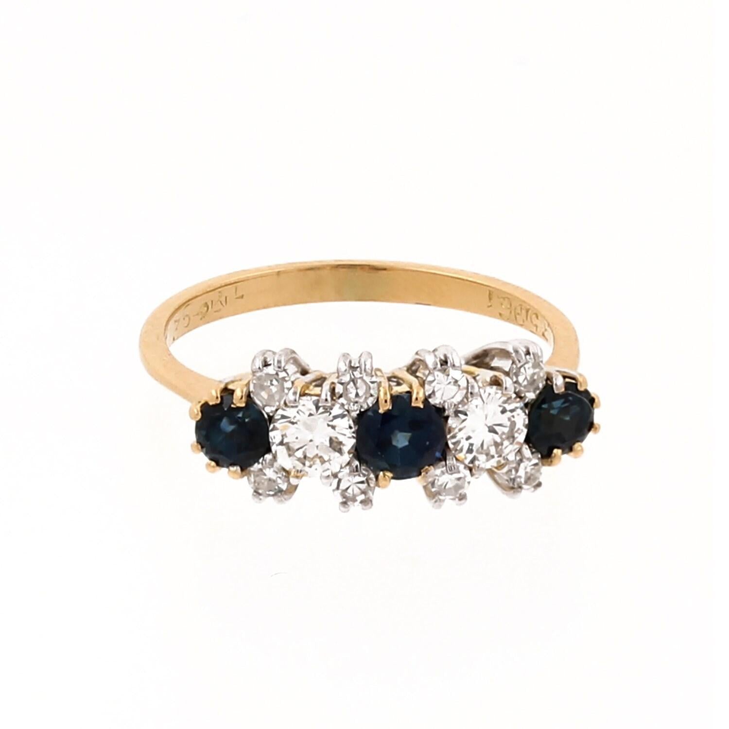 Sapphire Diamond Half Eternity Band Ring Two-Tone Gold 1.08 CTW Size 5.75 Estate