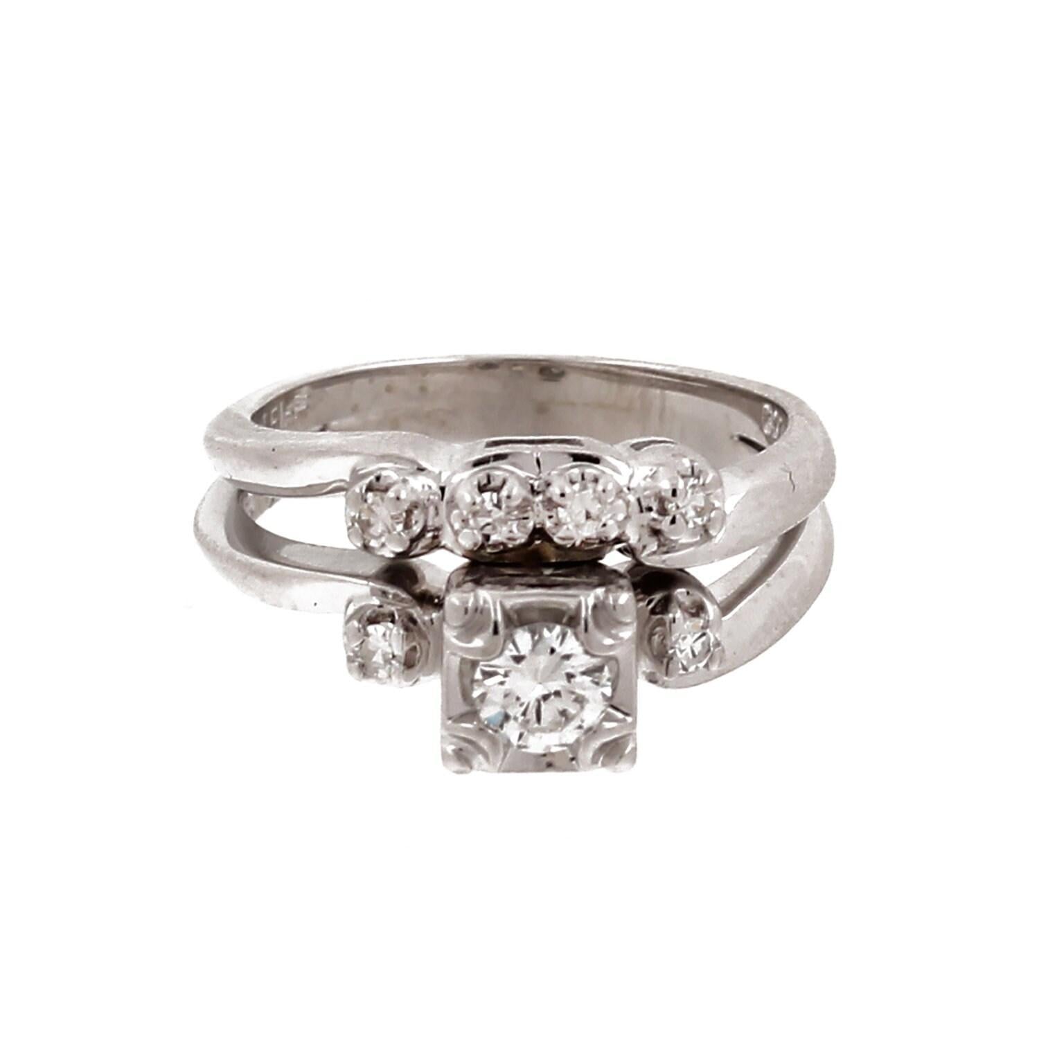 Solitaire Diamond Engagement Ring With Accents 14K White Gold 0.35 TW Size 6.25