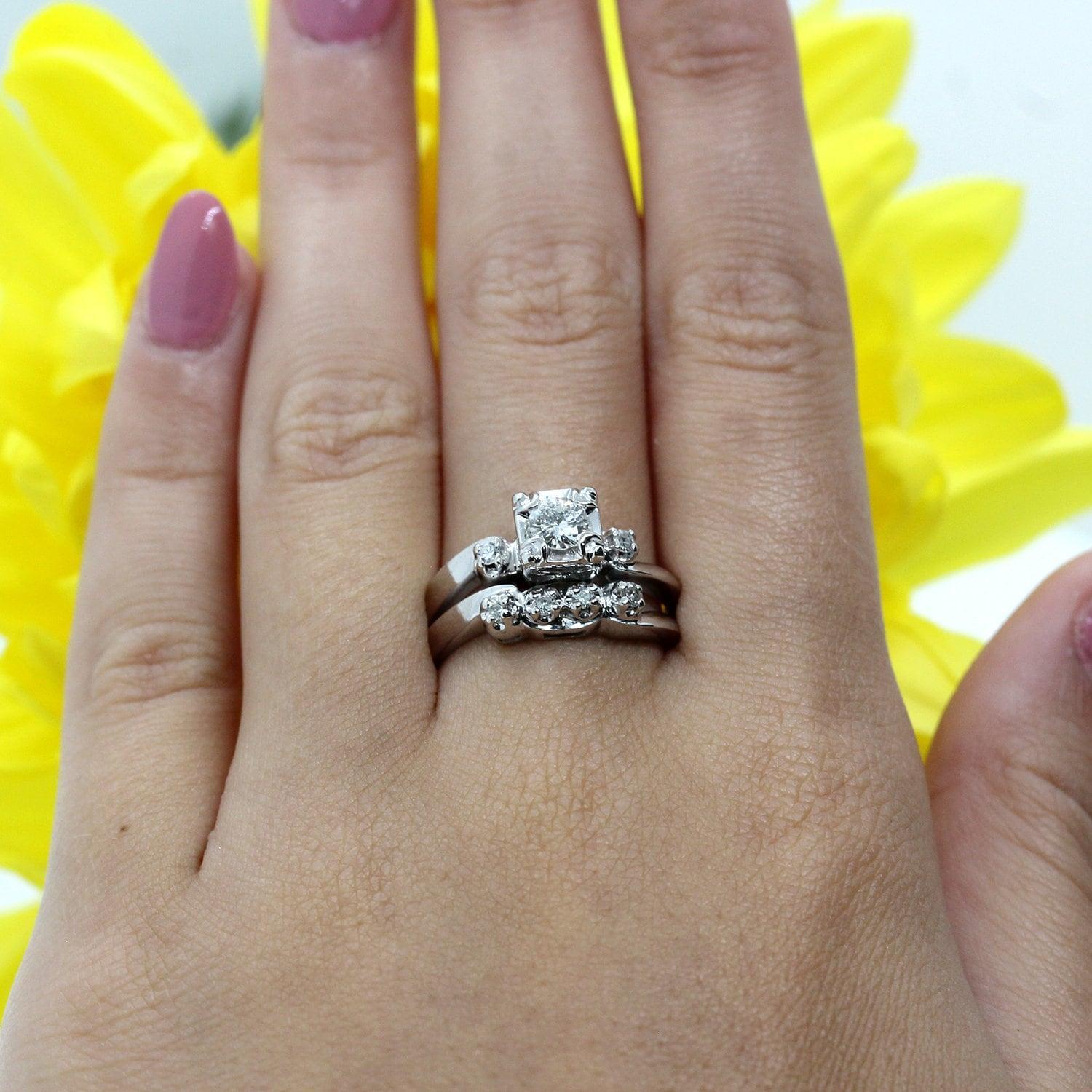 Solitaire Diamond Engagement Ring With Accents 14K White Gold 0.35 CTW Size 6.25
