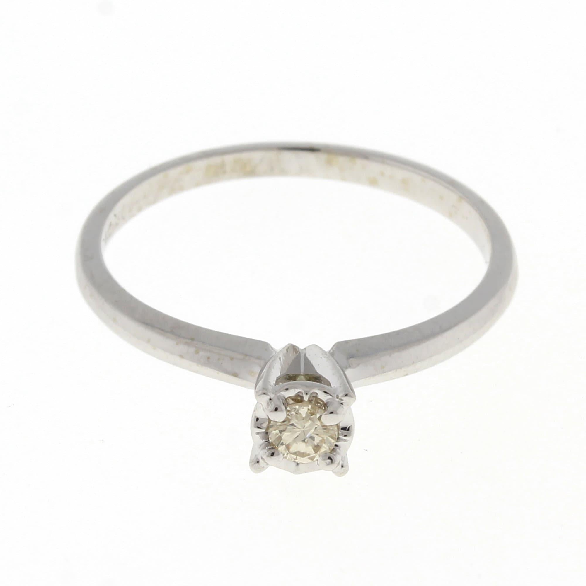 Solitaire Round Diamond Engagement Ring 14K White Gold 0.12 CT Size 7 Ladies