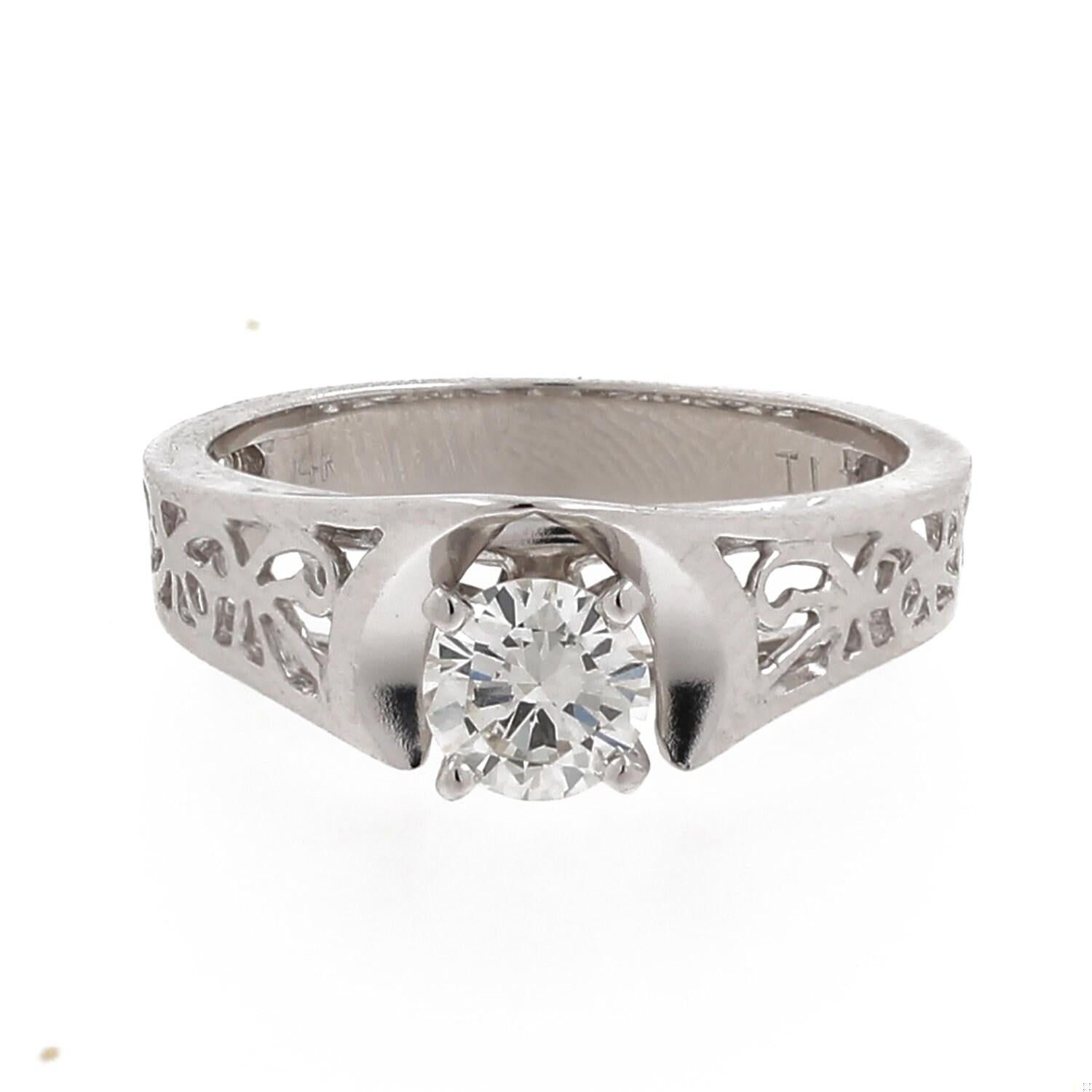 Solitaire Round Diamond Filigree Engagement Ring 14K White Gold 0.51 TW SZ 5.5