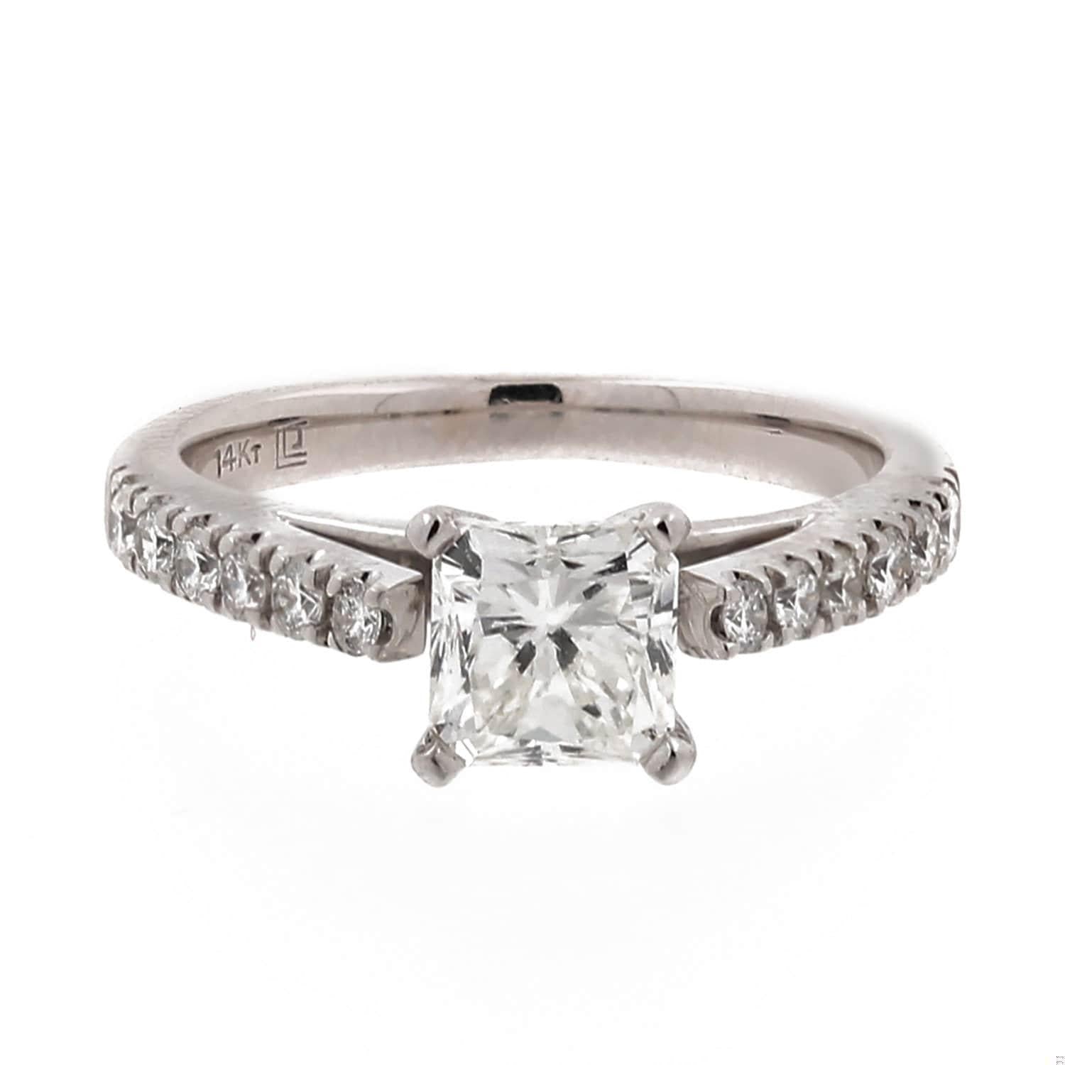 Solitaire Square Cut Diamond Engagement Ring 14K W/Gold 1.35 TW IGI Certificate