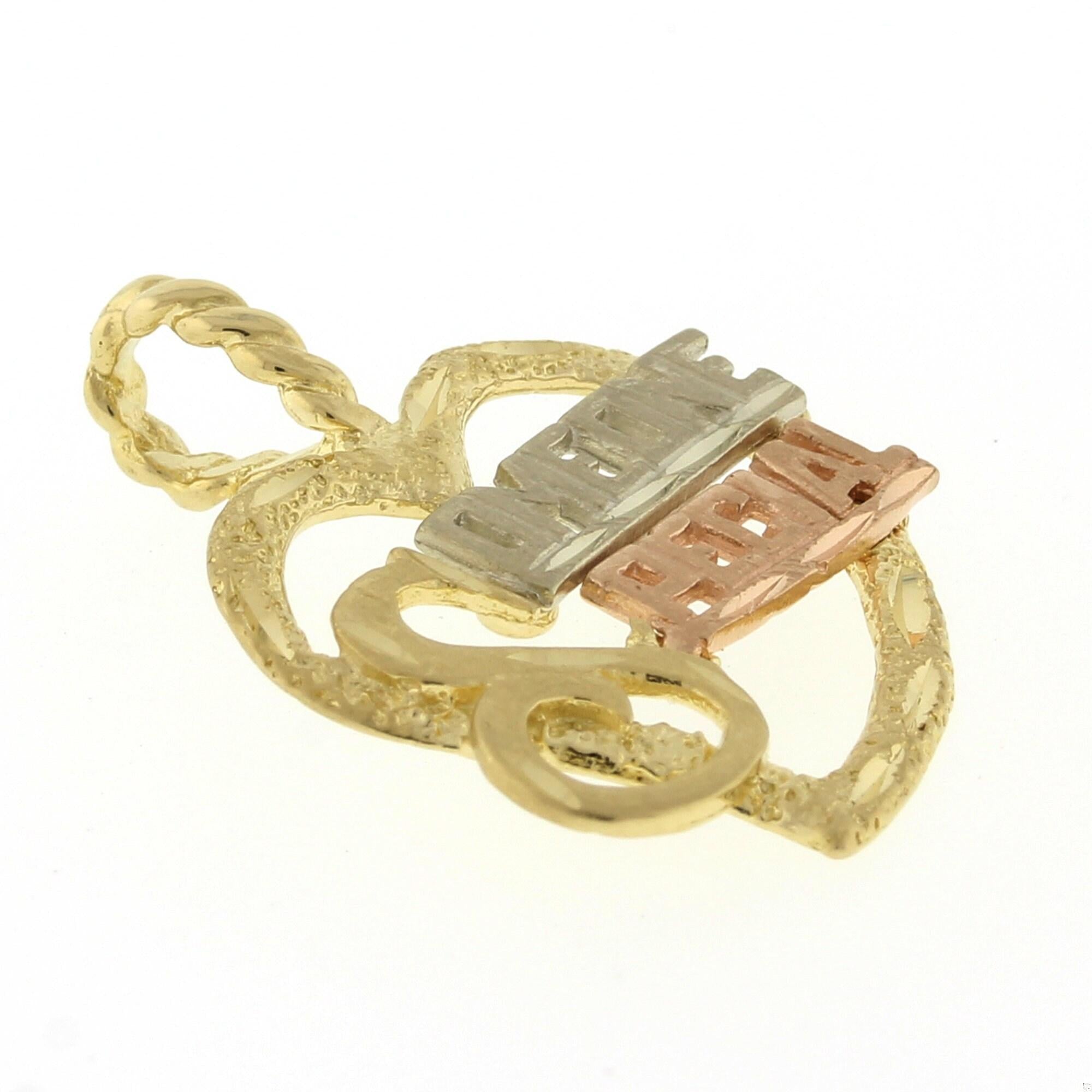 Someone Special Heart Pendant Charm 14K Tricolor Gold 1" Ladies Estate