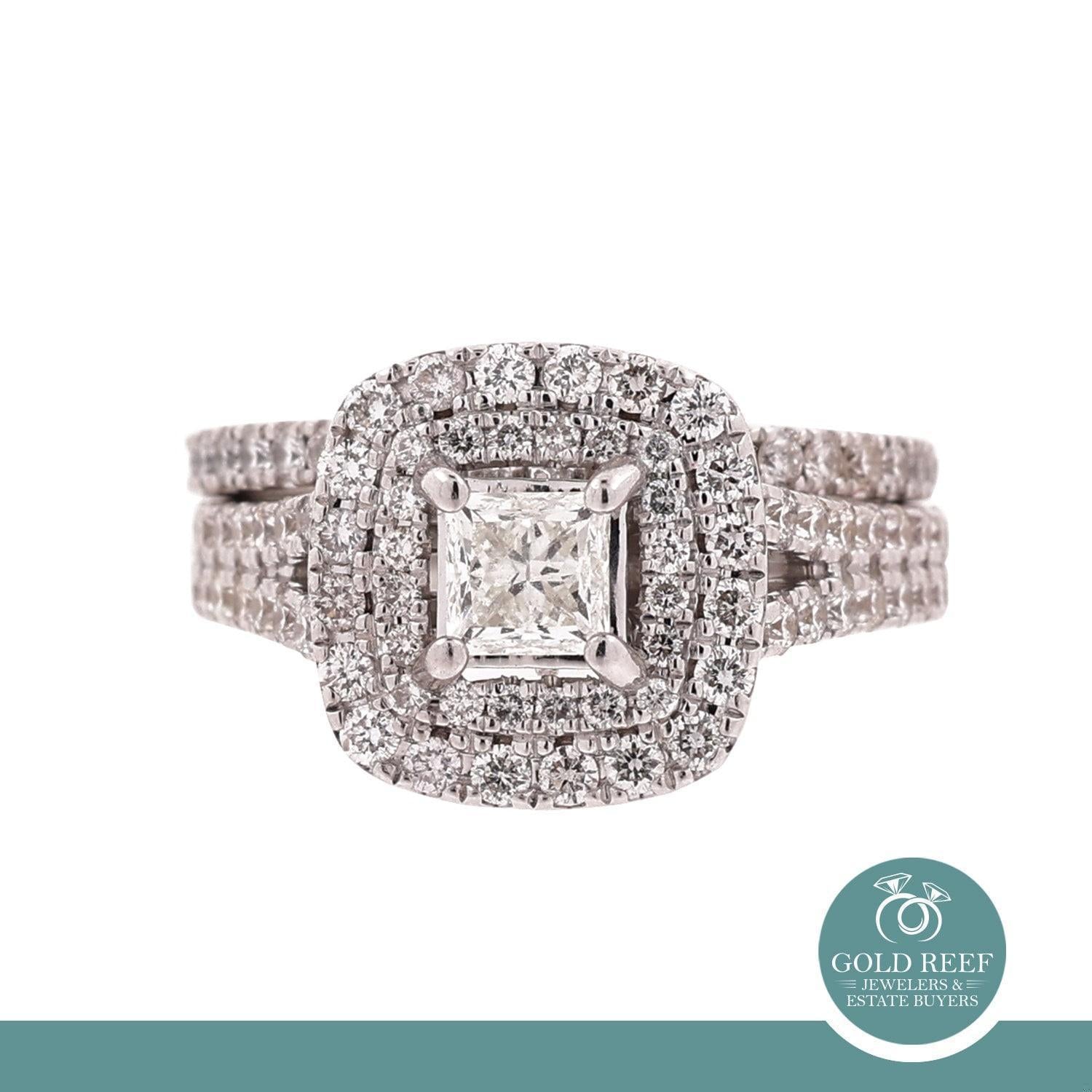 Vera Wang Love Diamond Halo Wedding Ring Set 14K White Gold 2.07 TW Size 4.25