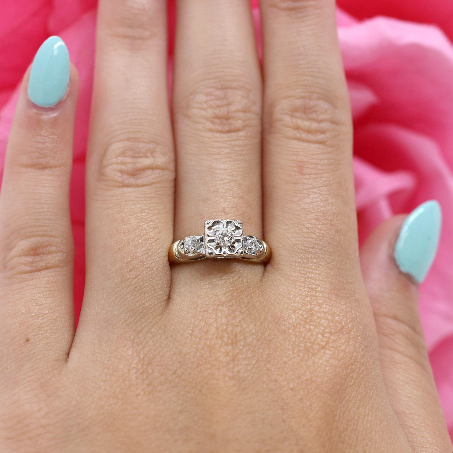 Vintage Diamond Solitaire Engagement Ring 14K Gold 0.27 TW SZ 6.75