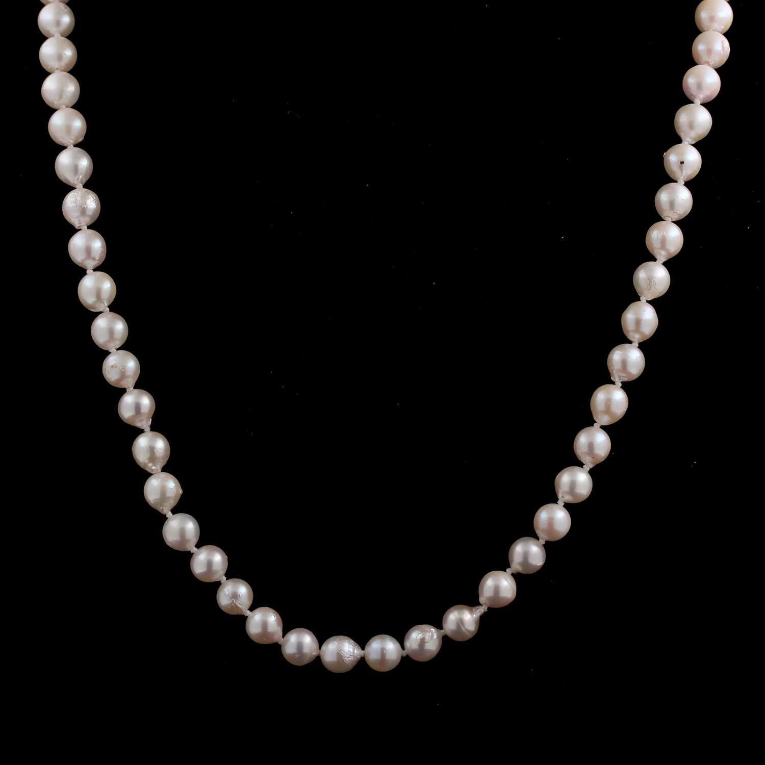 Vintage Freshwater Pearl Necklace 14K Yellow Gold Filigree Clasp 33" Estate