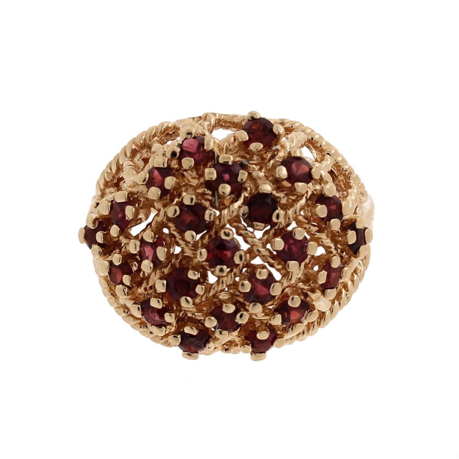 Vintage Garnet Dome Ring 14K Yellow Gold Size 7.75 Ladies Estate
