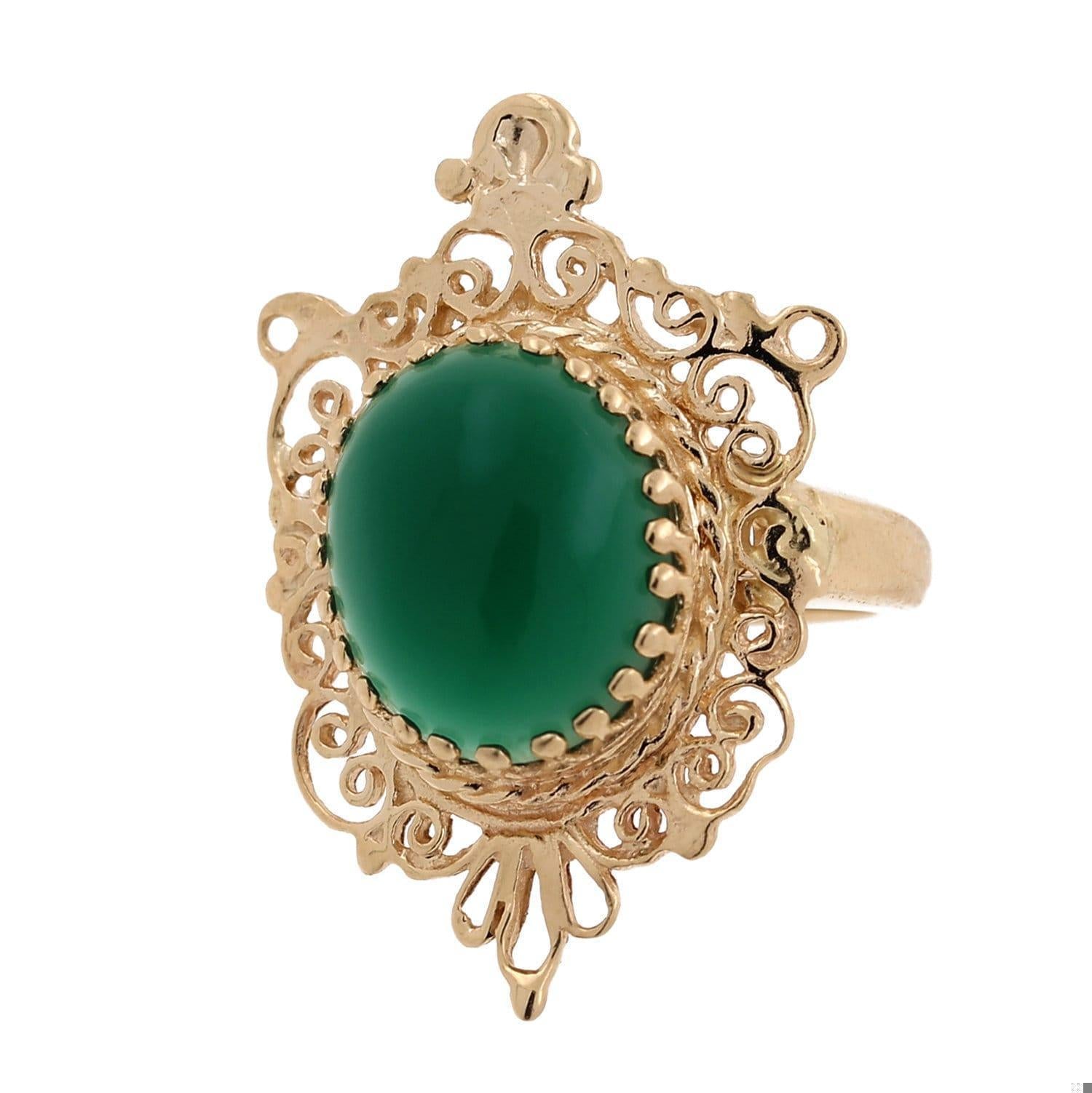 Vintage Green Onyx Cabochon Cocktail Ring 14K Yellow Gold Size 4.25 Ladies