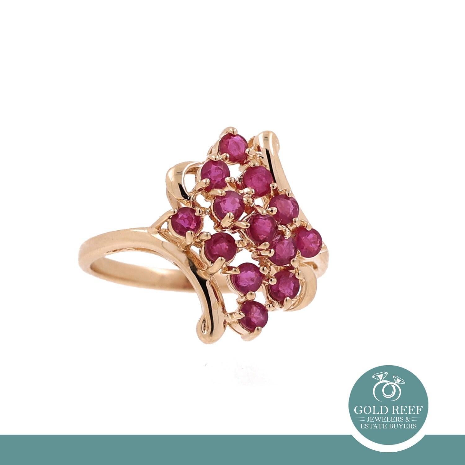 Vintage Ruby Cascade Ring 10K Yellow Gold 0.91 CTW Size 7 Ladies Estate