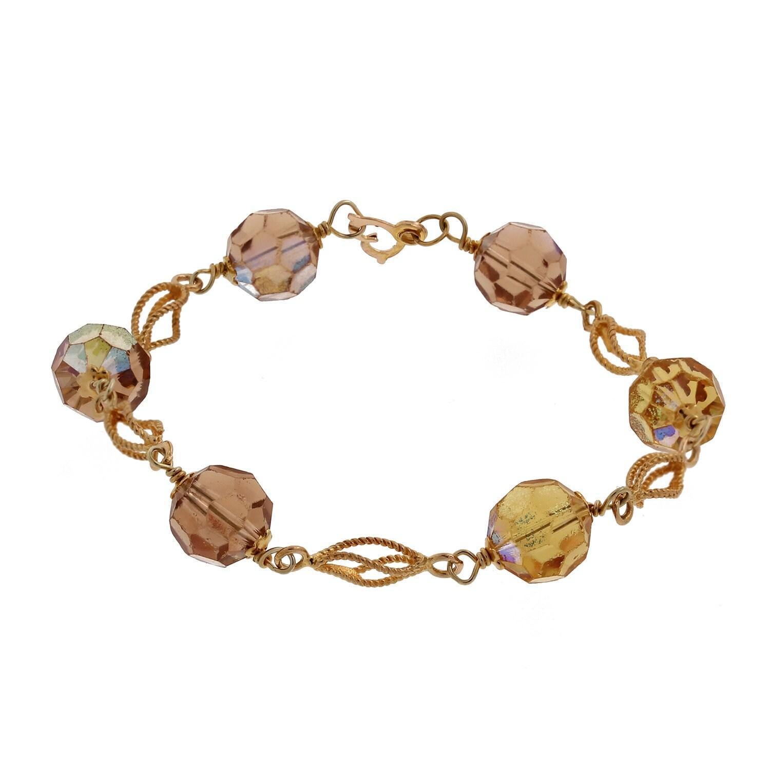 Yellow Crystal Gemstone Ball Bracelet 14K Yellow Gold 9.50 mm Faceted Gems 7.5"