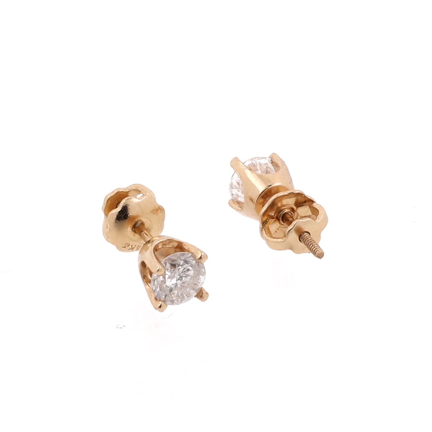 0.50 TW Round Diamond Stud Earrings 14K Yellow Gold 4-Prong Setting Screw Backs