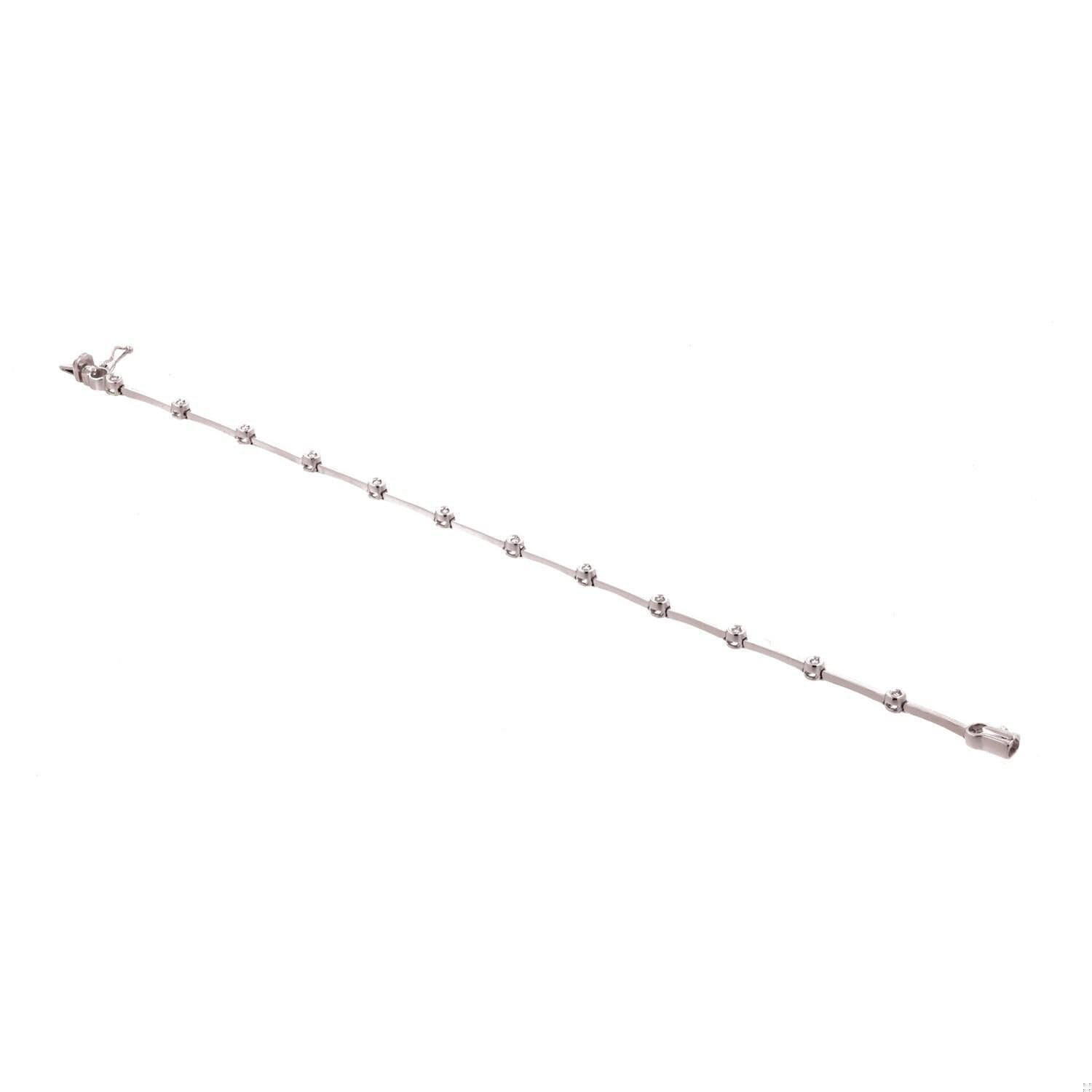 Bezel Diamond Bar Link Station Bracelet 18K White Gold 0.18 TW 7" Ladies Estate