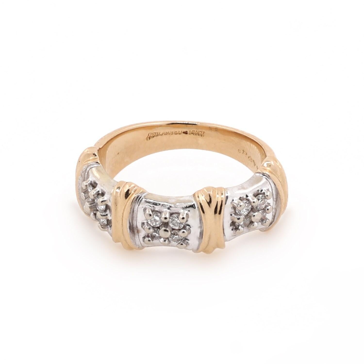 0.24 TW Diamond Band Ring 14K Gold Bar Design Size 4.25 Estate