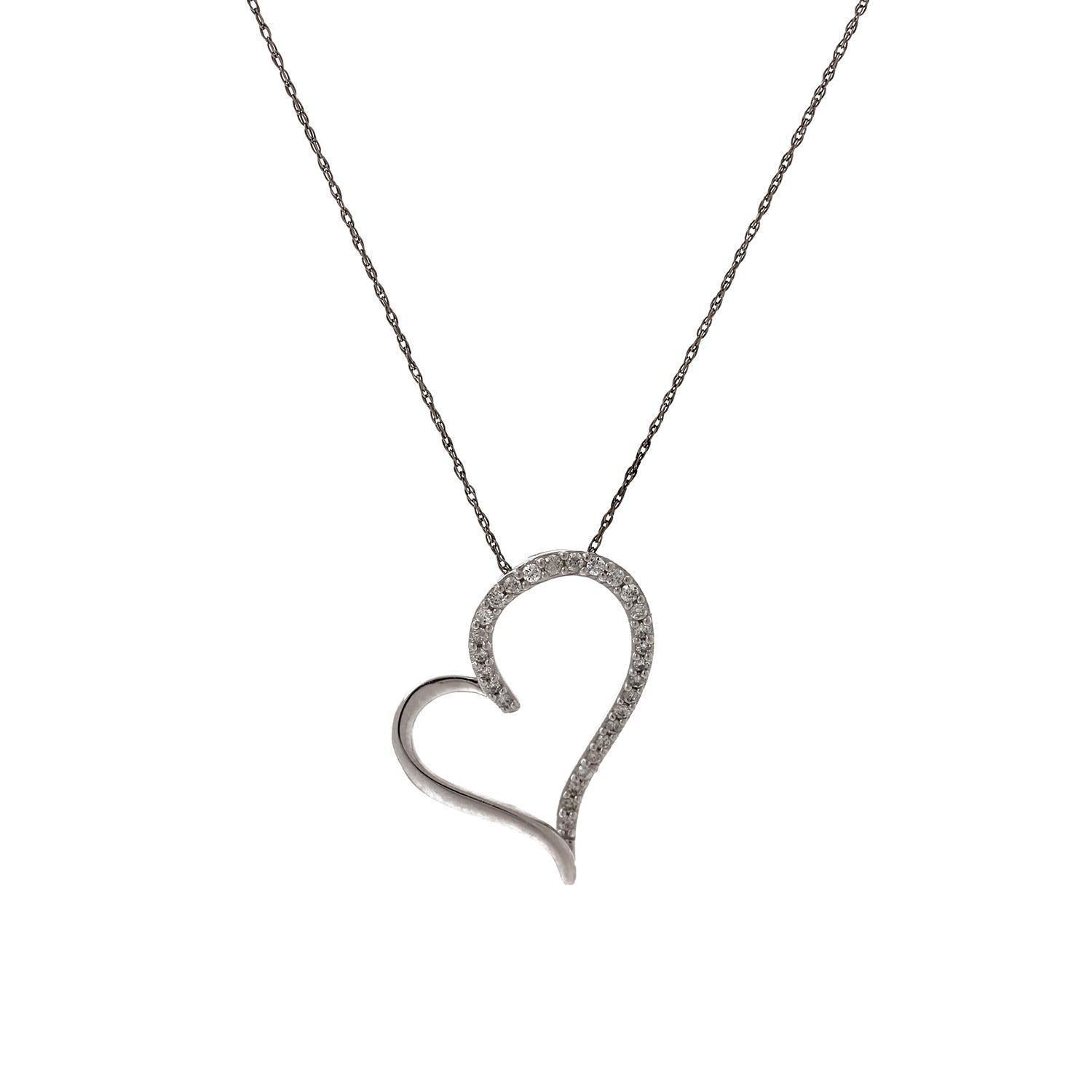 0.33 TW Diamond Open Heart Pendant Cable Chain Necklace 10K White Gold 20.75"