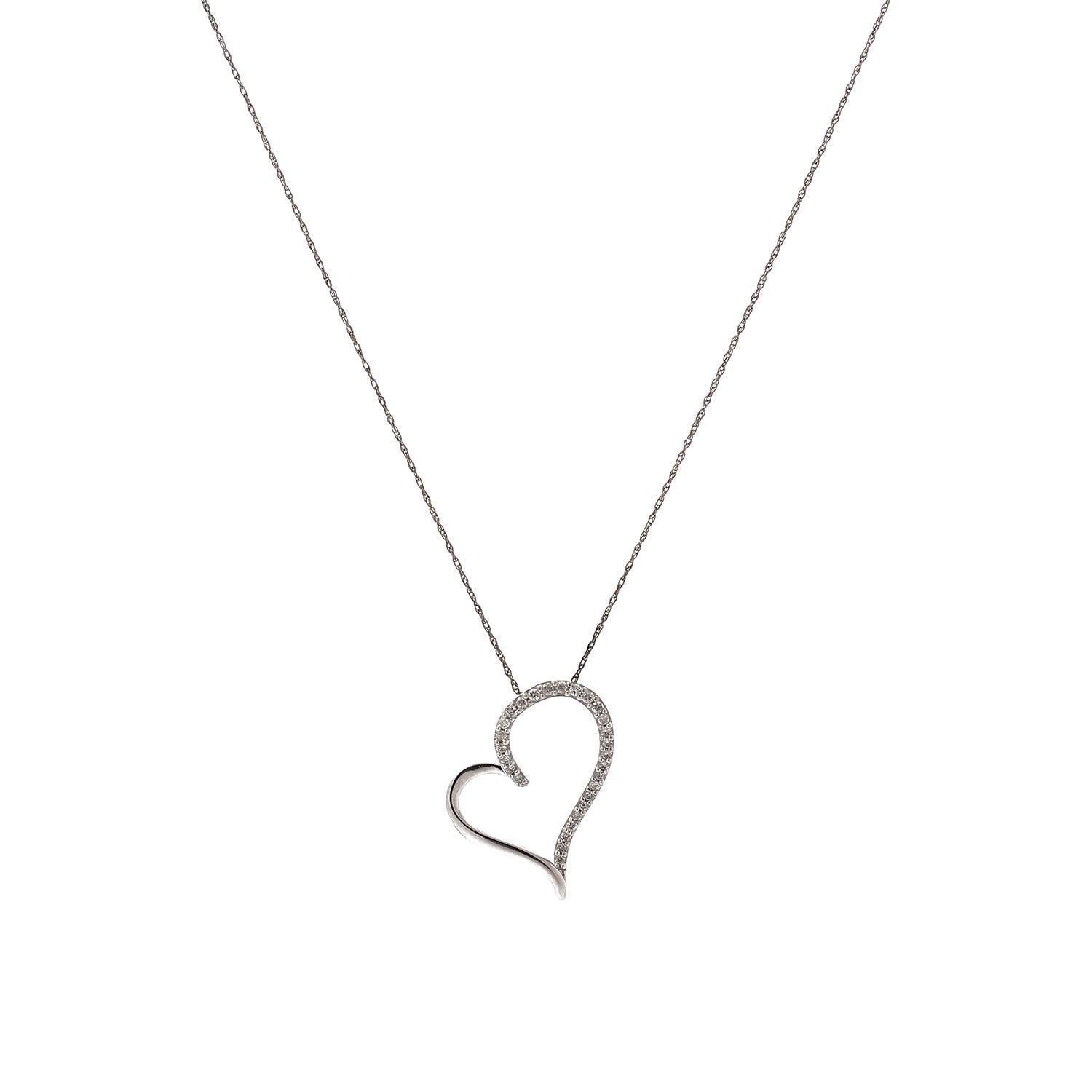 0.33 TW Diamond Open Heart Pendant Cable Chain Necklace 10K White Gold 20.75"