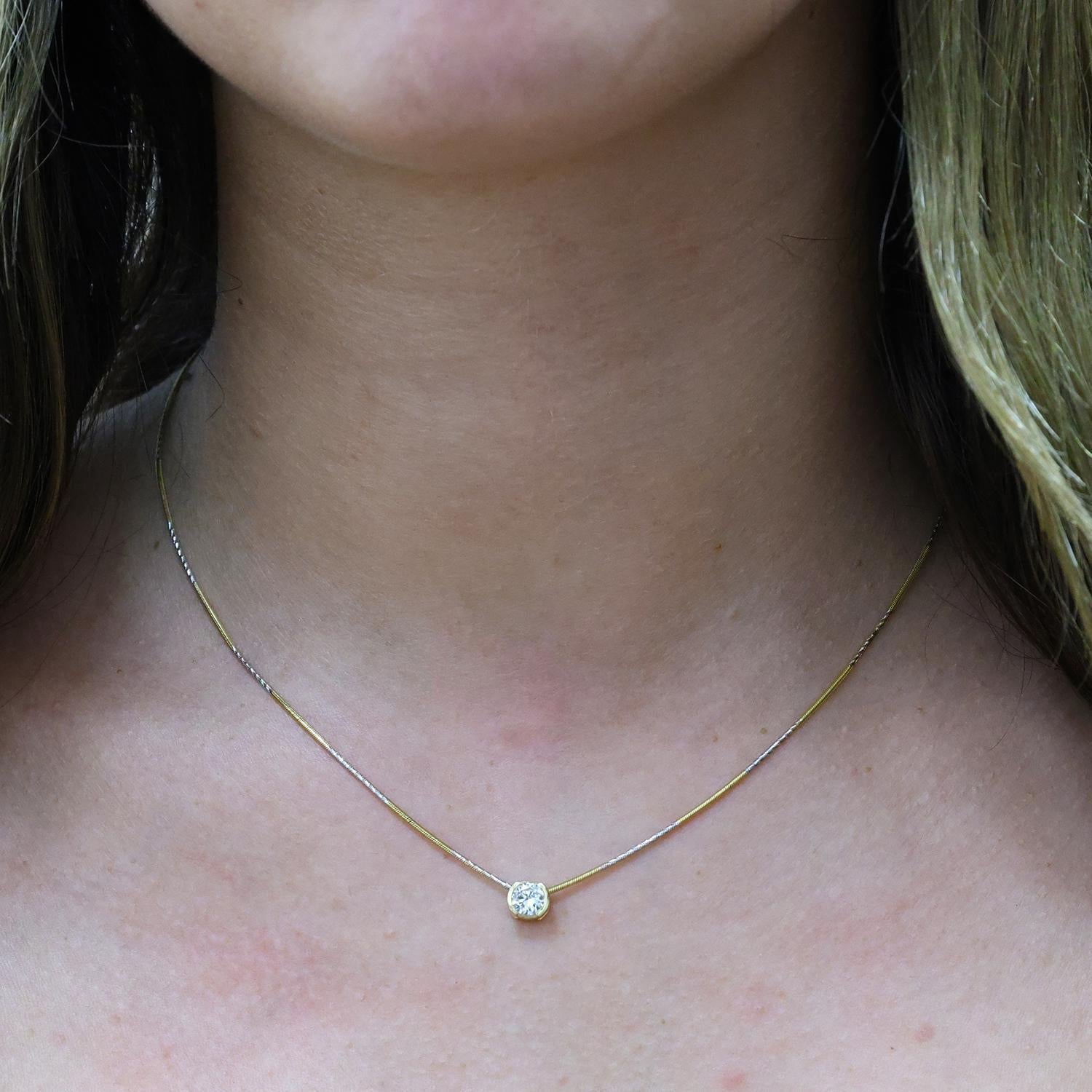 0.40 CT Round Diamond Solitaire Pendant Chain Necklace 14K Gold Bezel Set 16"