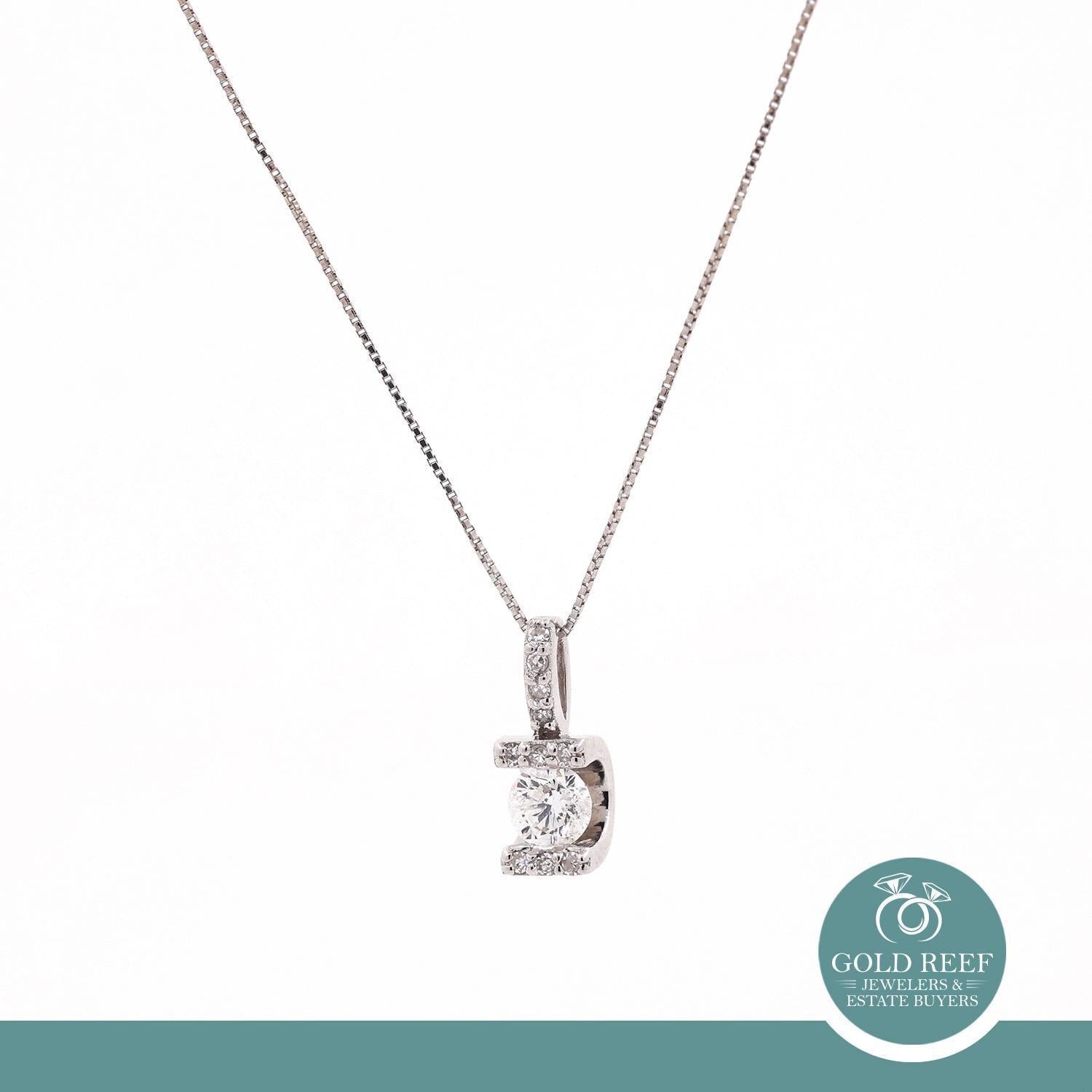 0.40 TW Solitaire Tension Set Diamond Pendant Necklace 14K White Gold 20.75"