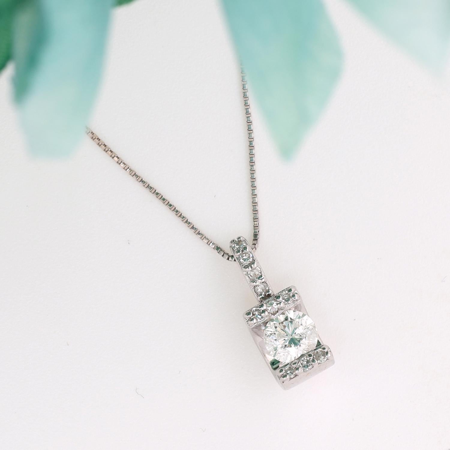 0.40 TW Solitaire Tension Set Diamond Pendant Necklace 14K White Gold 20.75"