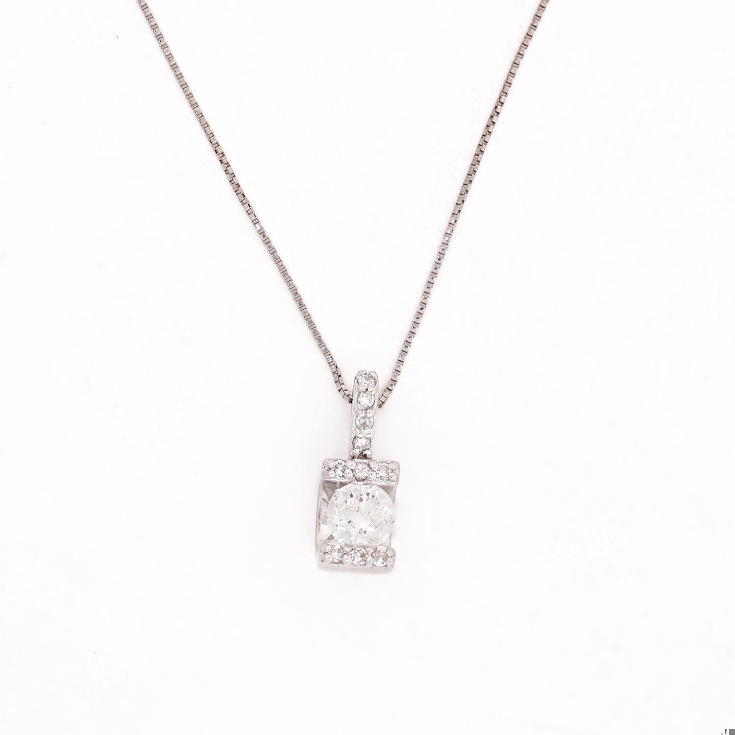 0.40 TW Solitaire Tension Set Diamond Pendant Necklace 14K White Gold 20.75"