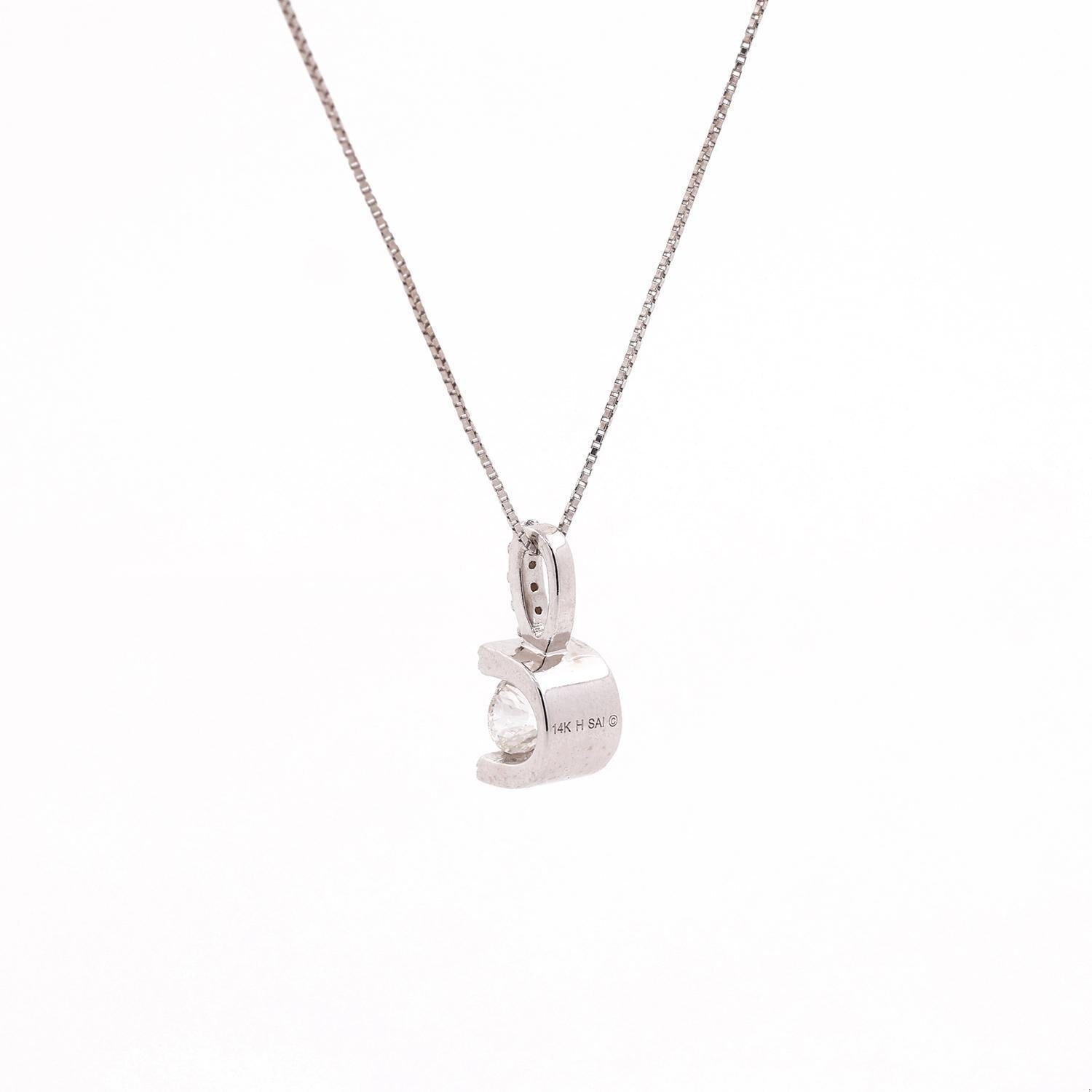 0.40 TW Solitaire Tension Set Diamond Pendant Necklace 14K White Gold 20.75"