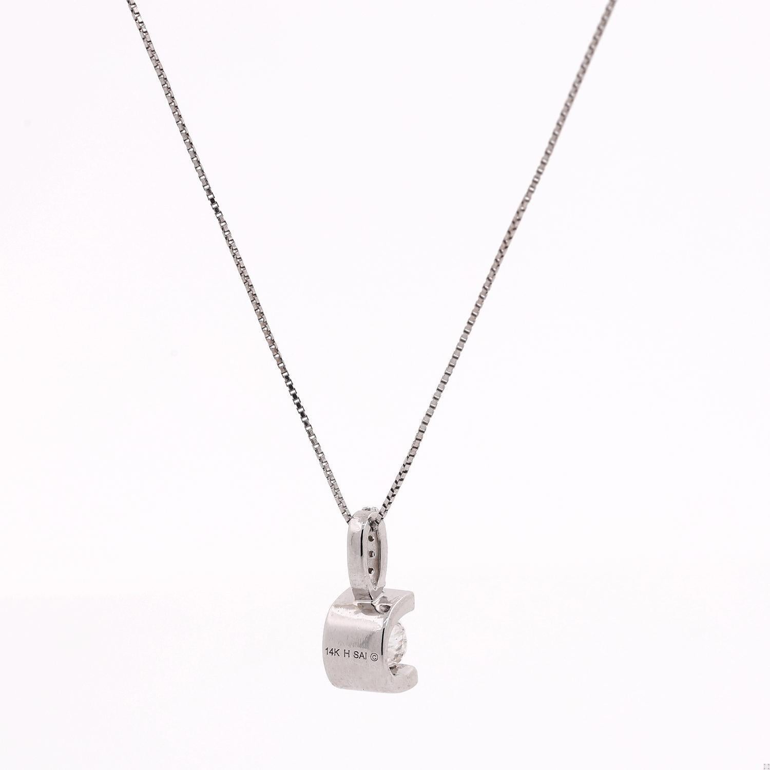 0.40 TW Solitaire Tension Set Diamond Pendant Necklace 14K White Gold 20.75"