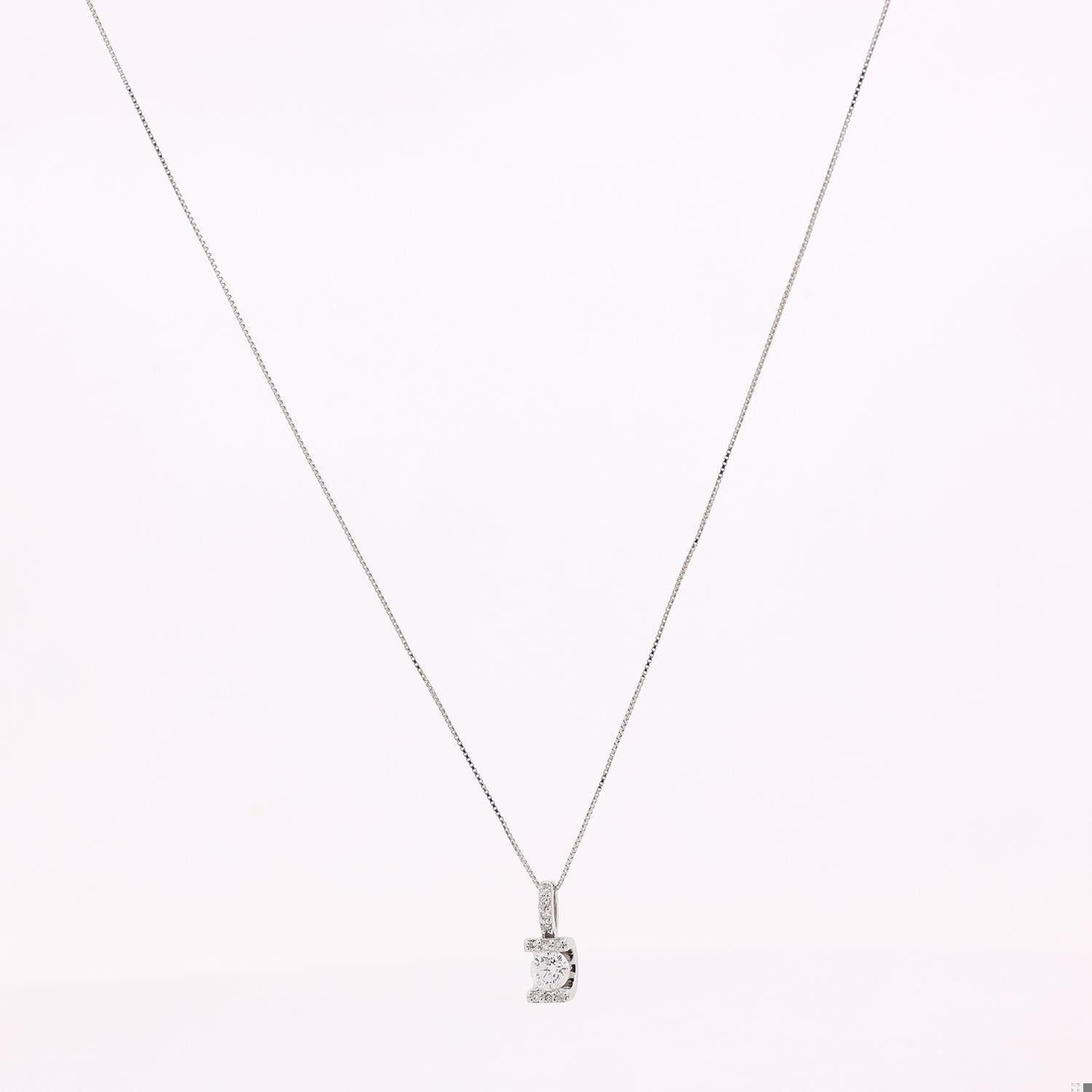 0.40 TW Solitaire Tension Set Diamond Pendant Necklace 14K White Gold 20.75"