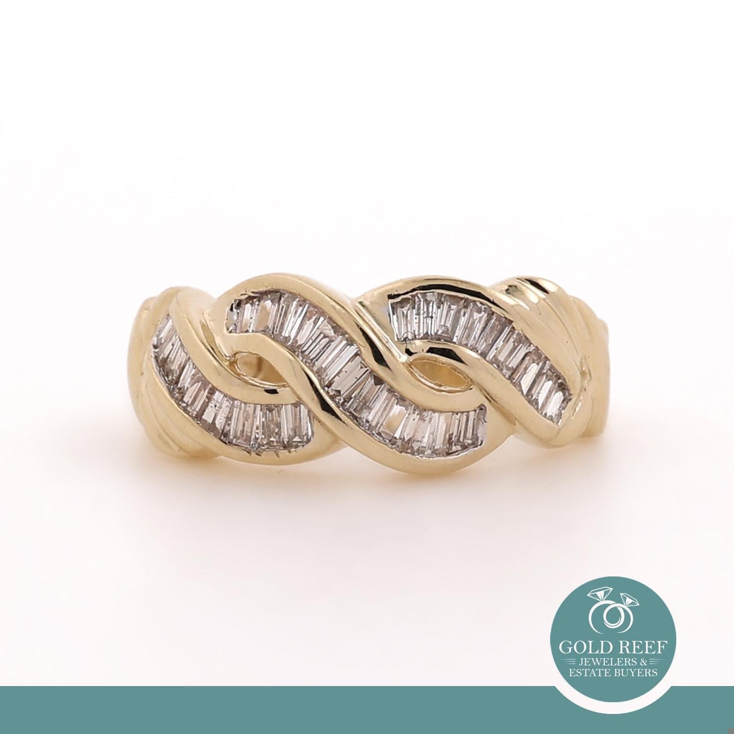 0.50 TW Baguette Diamond Swirl Ring 10K Yellow Gold Braided Weaved Size 5