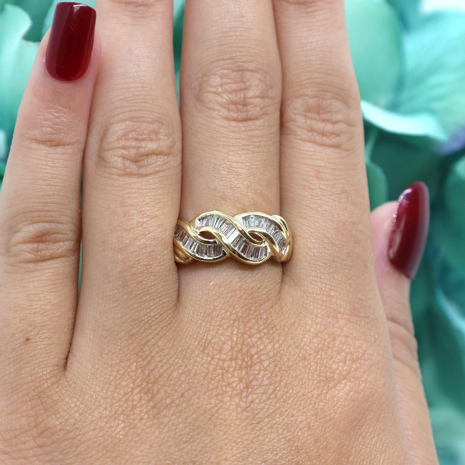0.50 TW Baguette Diamond Swirl Ring 10K Yellow Gold Braided Weaved Size 5