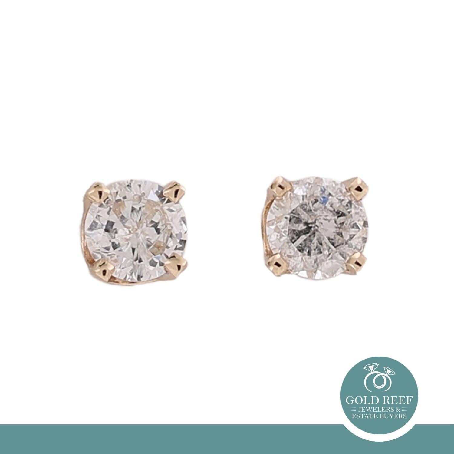 0.50 TW Round Diamond Stud Earrings 14K Yellow Gold 4-Prong Setting Screw Backs