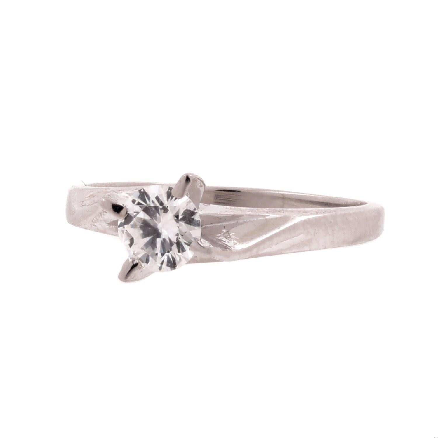 0.52 CT Diamond Solitaire Engagement Ring GIA Certificate 14K White Gold SZ 7.5
