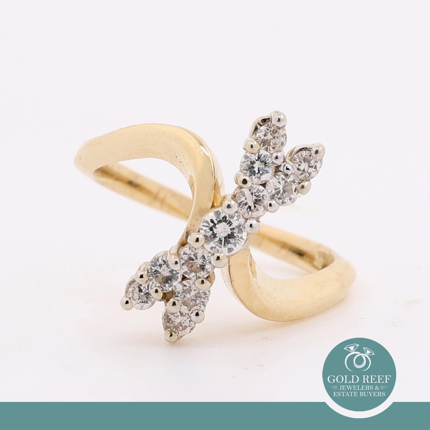 0.55 TW Diamond Bow Ring 14K Yellow Gold Size 6 Ladies Estate