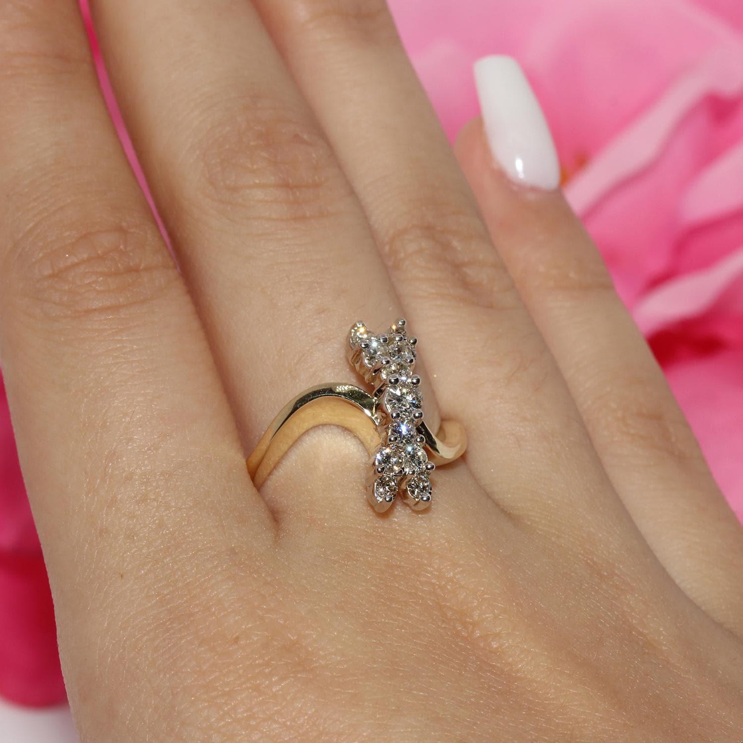 0.55 TW Diamond Bow Ring 14K Yellow Gold Size 6 Ladies Estate