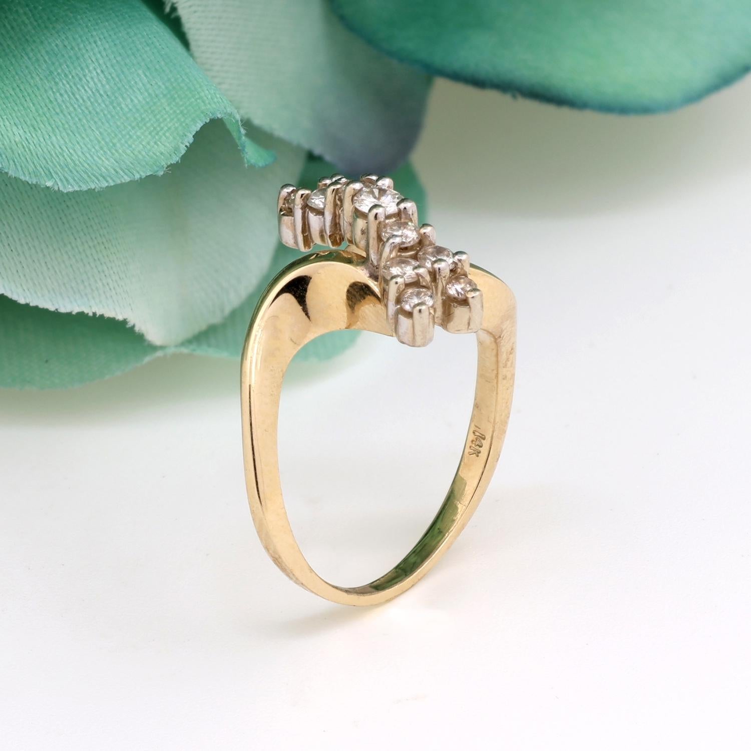 0.55 TW Diamond Bow Ring 14K Yellow Gold Size 6 Ladies Estate