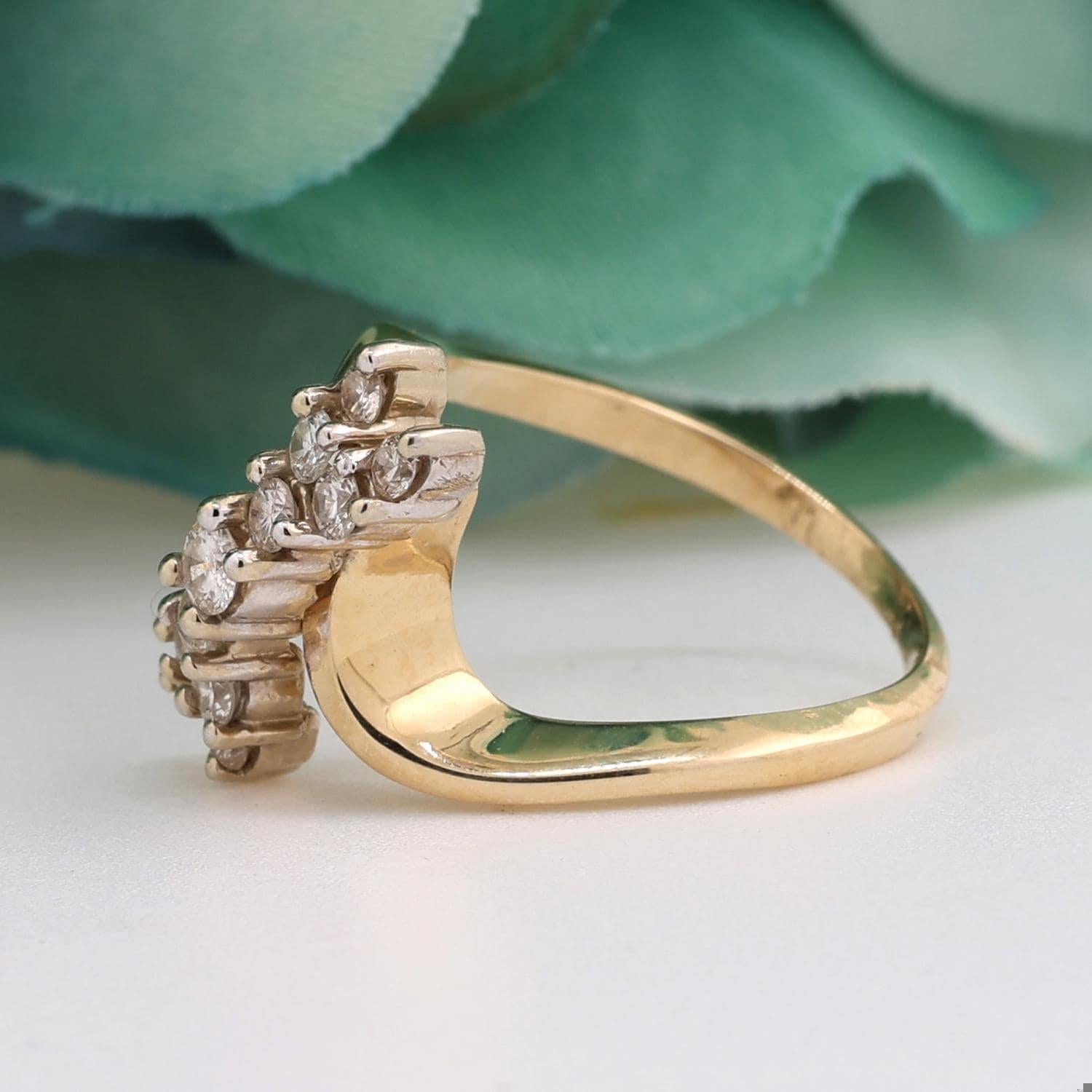 0.55 TW Diamond Bow Ring 14K Yellow Gold Size 6 Ladies Estate