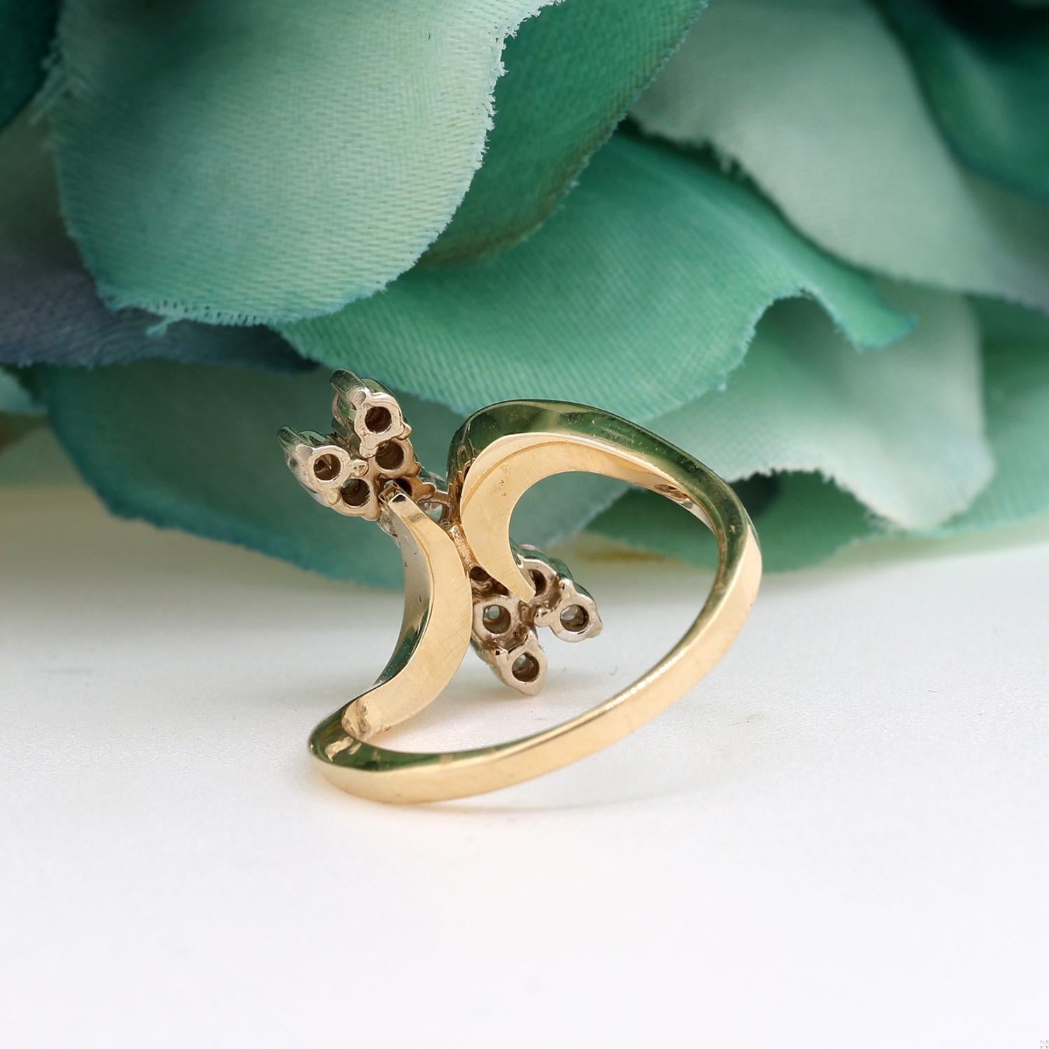 0.55 TW Diamond Bow Ring 14K Yellow Gold Size 6 Ladies Estate