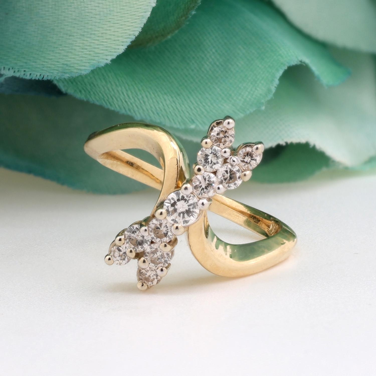 0.55 TW Diamond Bow Ring 14K Yellow Gold Size 6 Ladies Estate