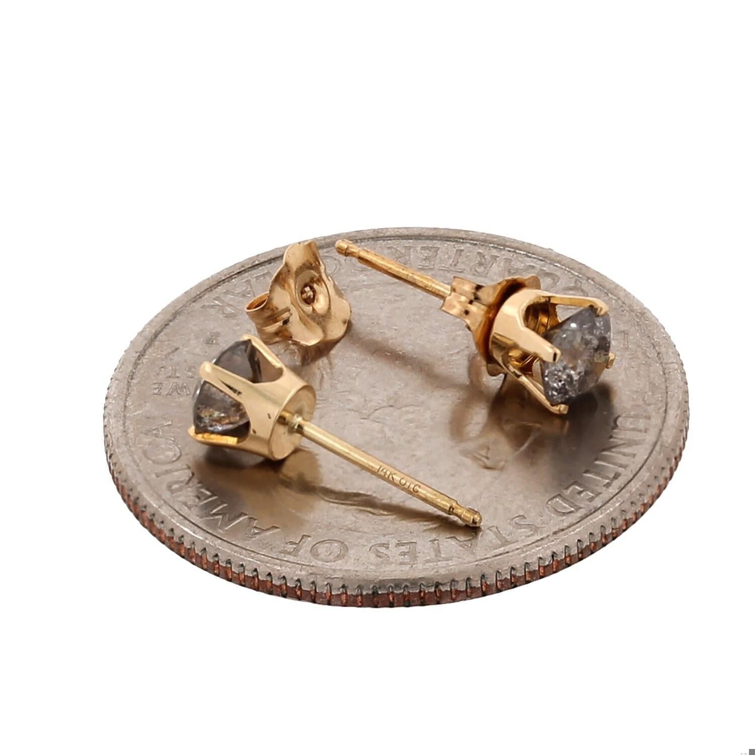 0.62TW Round Diamond Stud Earrings 14K Yellow Gold 4-Prong Basket Set Estate