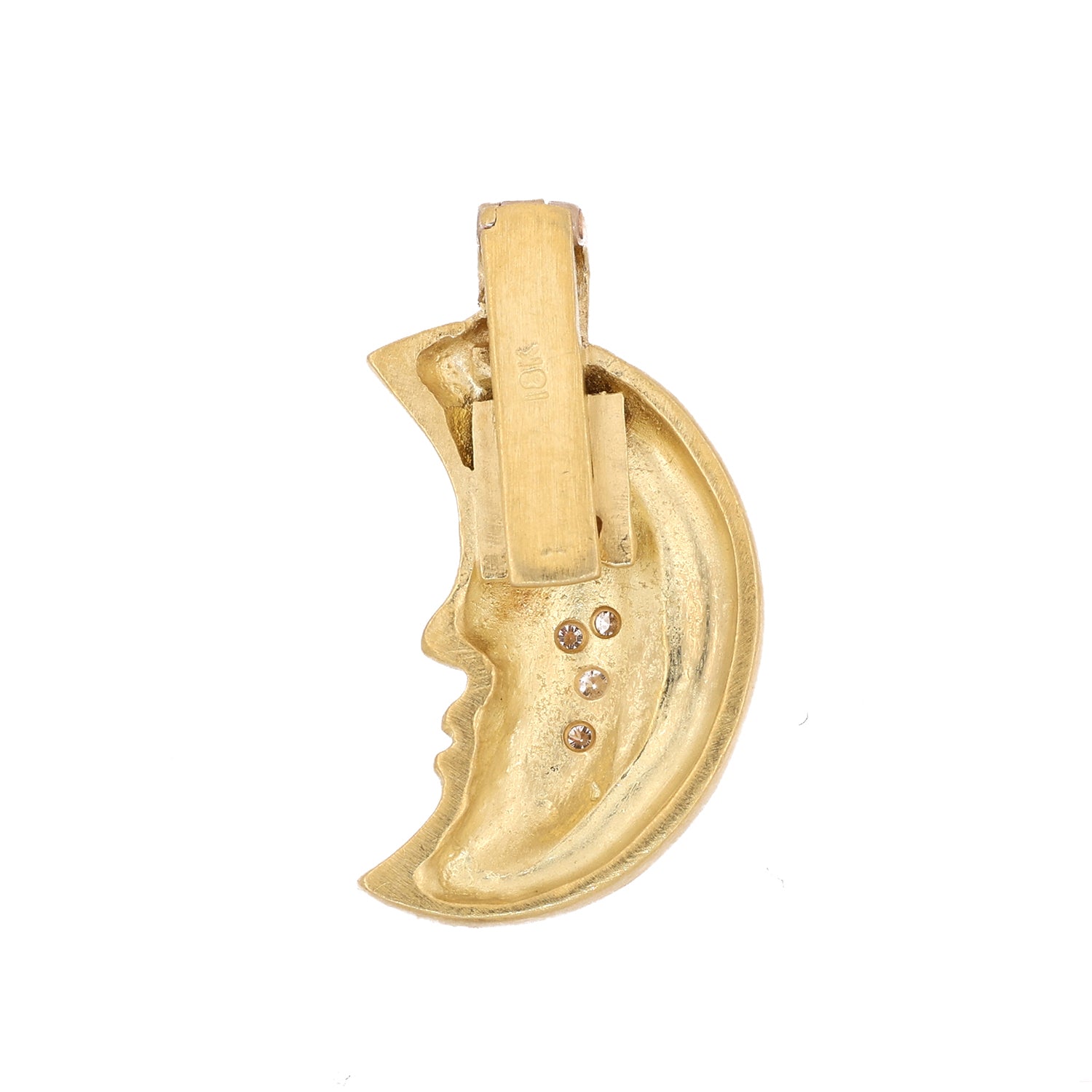 Crescent Moon Face Diamond Pendant Charm 18K Yellow Gold 0.09 TW Snap Bale 0.80"