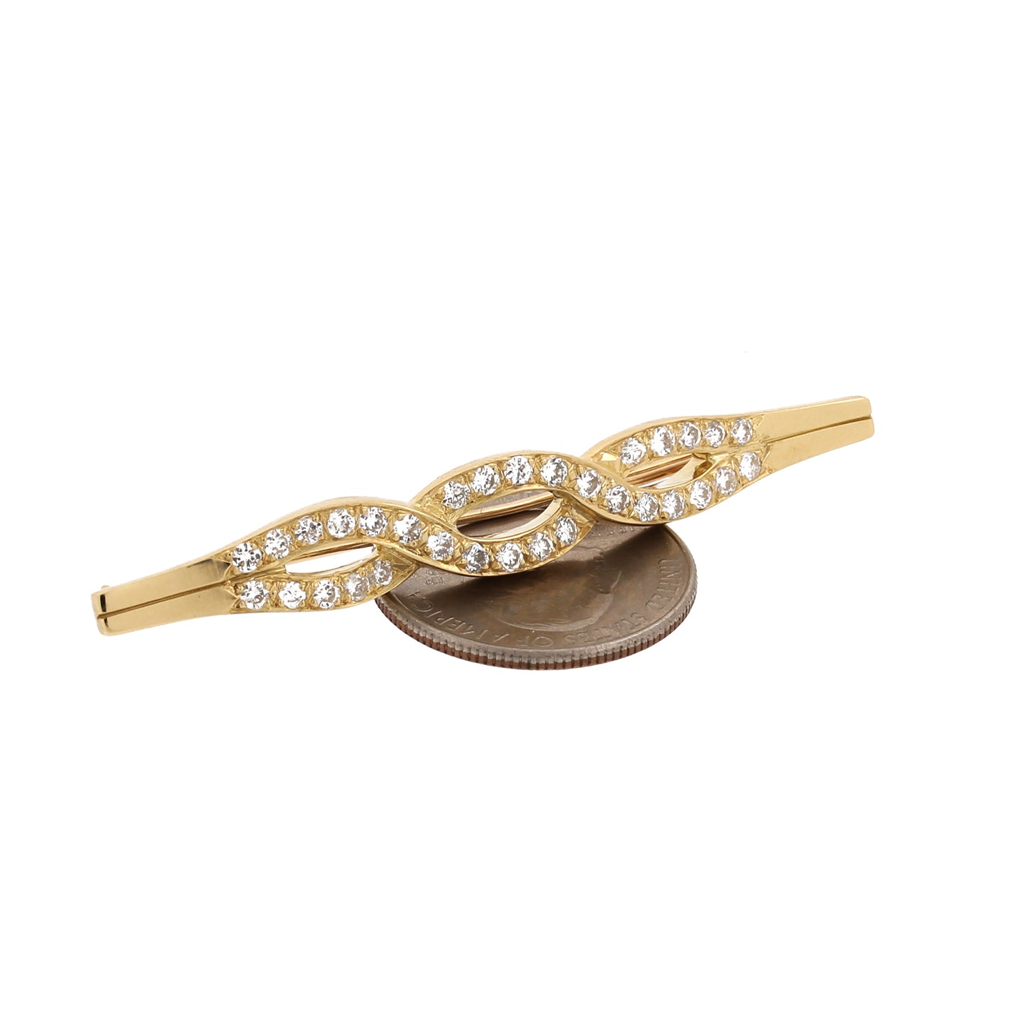 18K Yellow Gold Diamond Swirl Brooch Pin 2.00TW Old European Cut Diamonds Estate